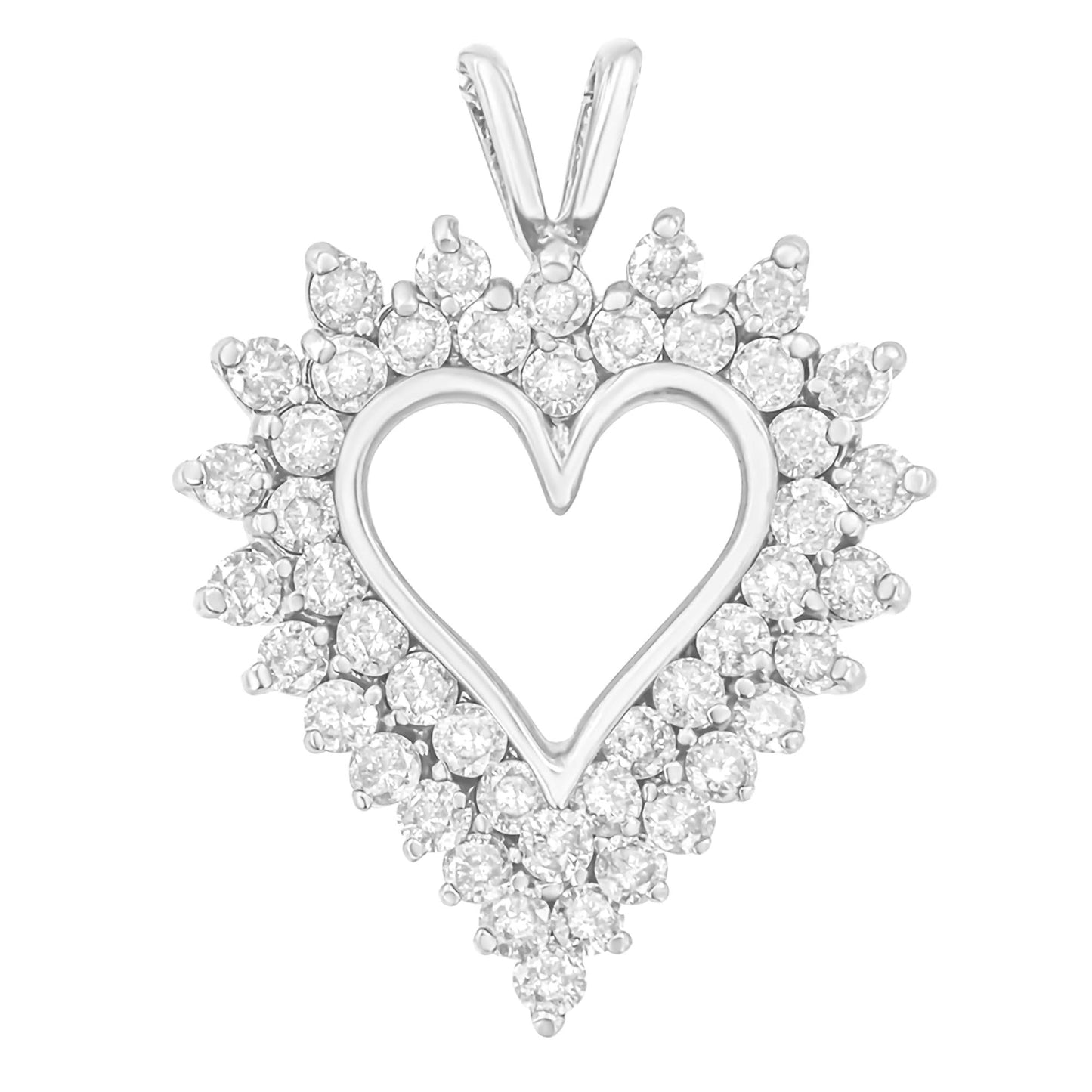 .925 Sterling Silver 3.00 Cttw Round Cut Diamond Cluster Heart 18" Pendant Necklace (K-L Color, I1-I2 Clarity)