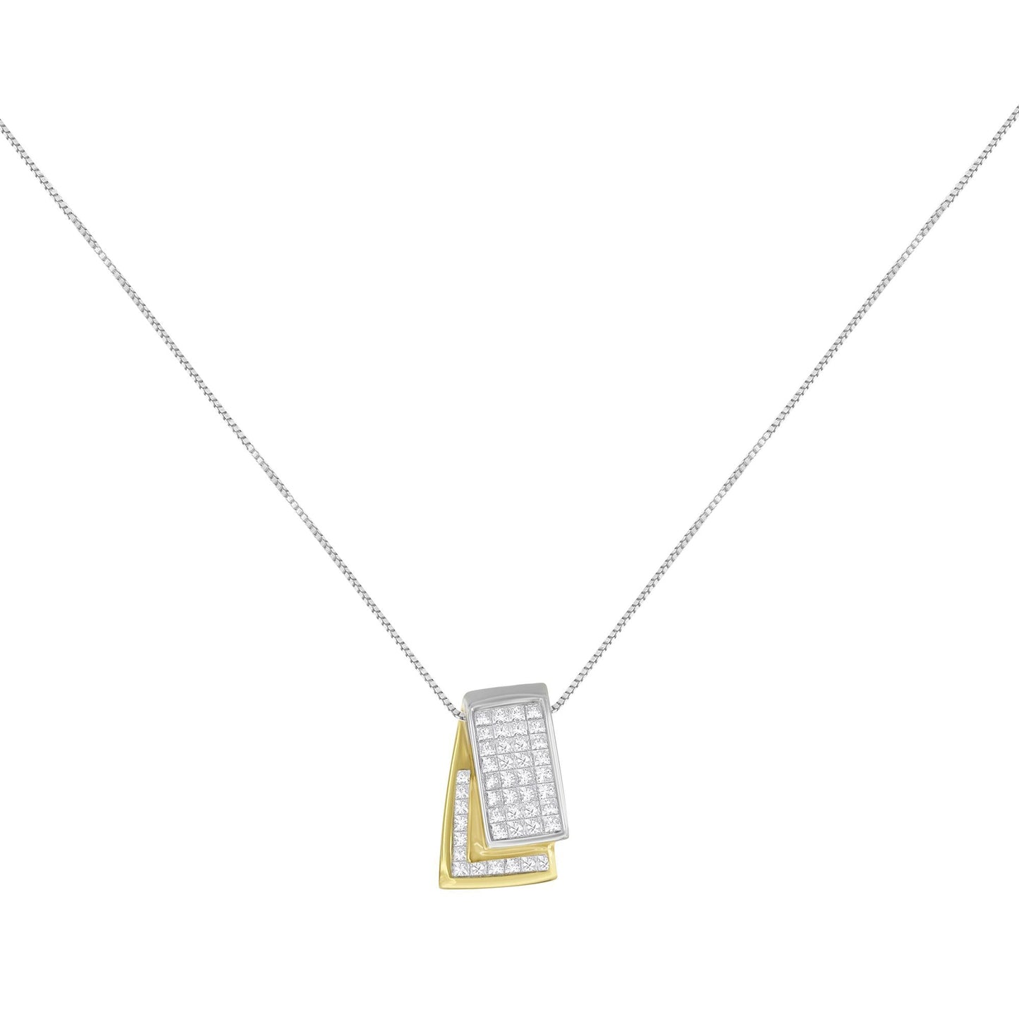 14K Gold 1.0 Cttw Princess Cut Diamond Two Tone Foldover Box Pendant 18” Box Chain Necklace (H-I Color, SI2-I1 Clarity)