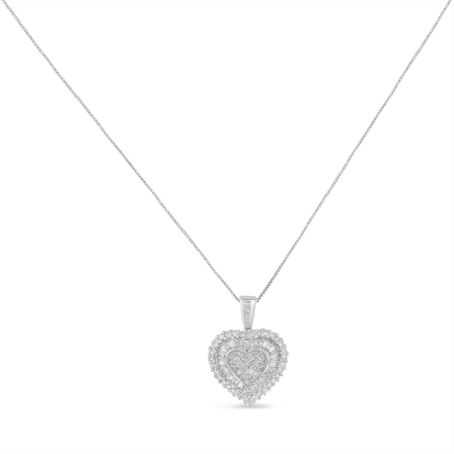 10K White Gold 1 cttw Multi Cut 1 cttw Diamond Heart Pendant Necklace (H-I, I1-I2)