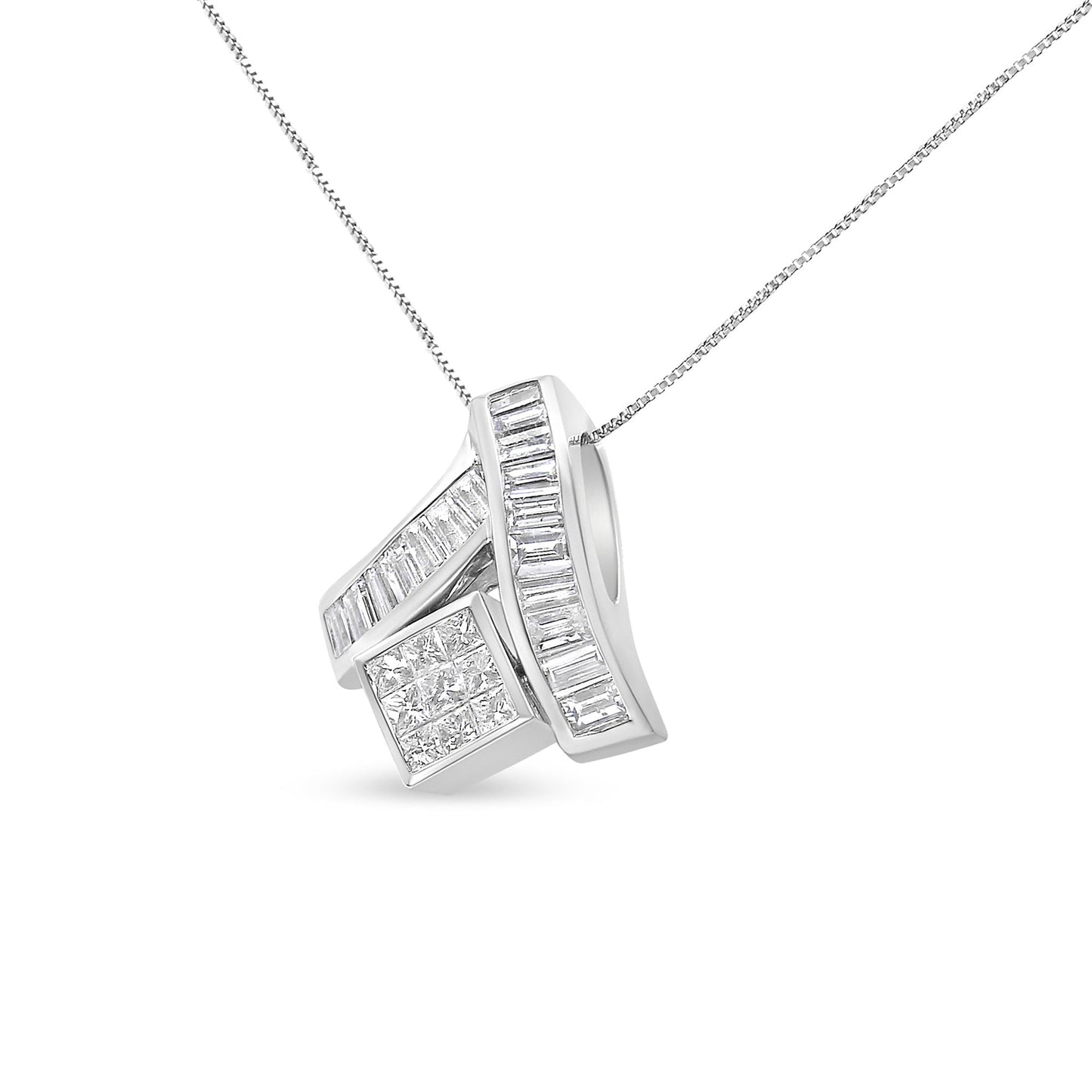 14K White Gold 1 7/8 cttw Princess and Baguette Cut Mixed Geometry Diamond Pendant Necklace (G-H, SI1-SI2)