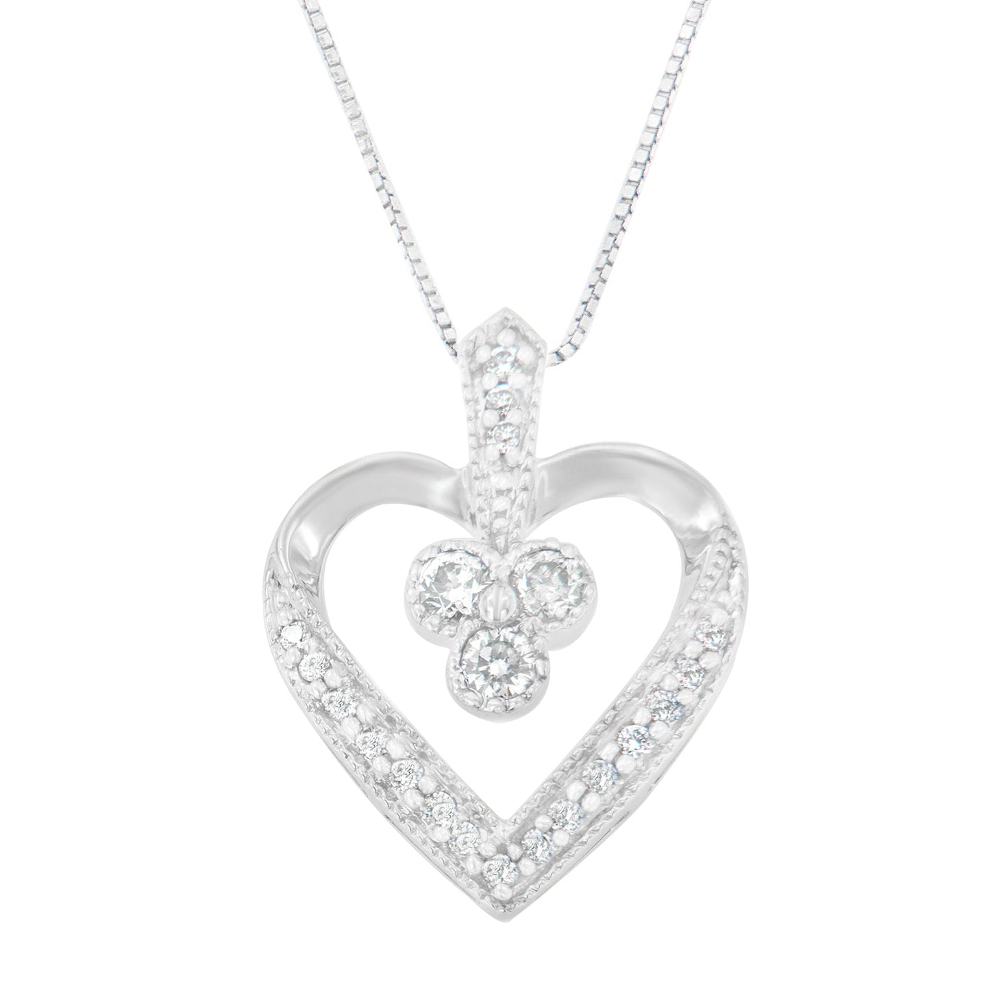 14K White Gold Princess Cut Diamond Forever Love Heart Pendant Necklace (0.30 cttw, H-I Color, SI2-I1 Clarity)