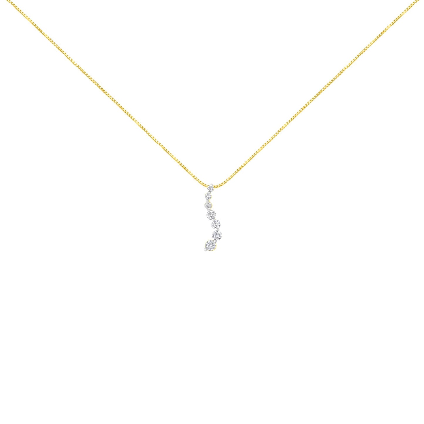 AGS Certified 14K Yellow Gold 2.0 Cttw Baguette and Brilliant Round-Cut Diamond Journey 18" Pendant Necklace (F-G Color, I1-I2 Clarity)