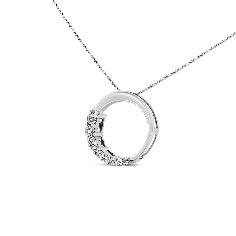 14K Gold 1/4 Cttw Round-Cut Graduating Diamond Open Circle Hoop 18" Pendant Necklace (J-K Color, I1-I2 Clarity)