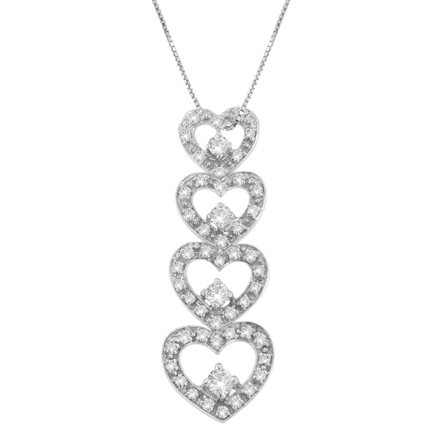 10K White Gold Round Cut Diamond Hearts of Love Pendant Necklace (0.50 cttw, H-I Color, I1-I2 Clarity)