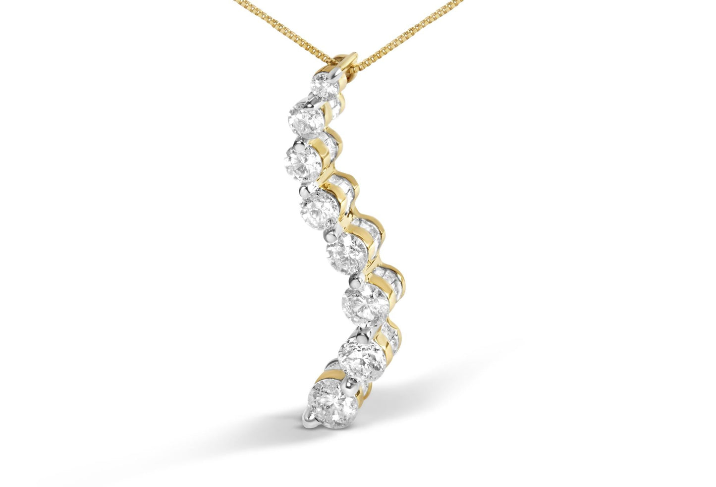 AGS Certified 14K Yellow Gold 3.0 Cttw Baguette and Brilliant Round-Cut Diamond Journey 18" Pendant Necklace (F-G Color, I1-I2 Clarity)