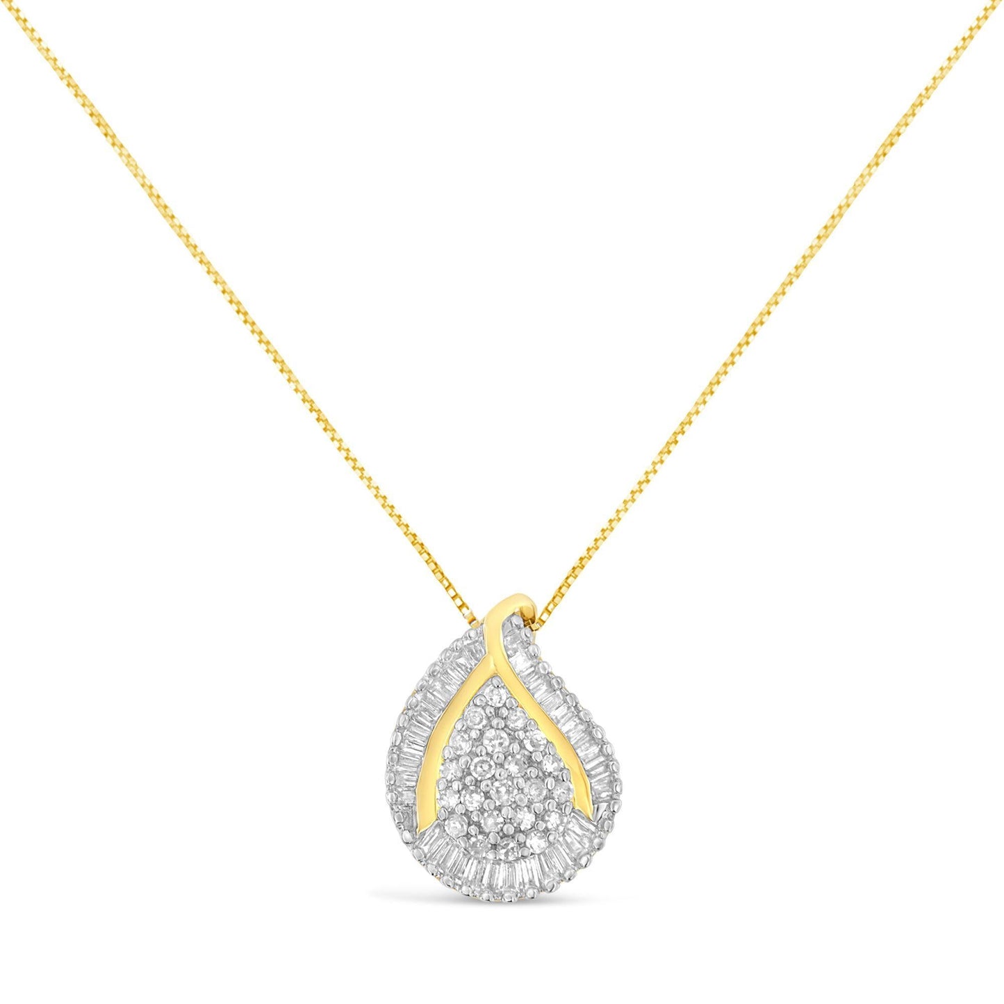 10K Yellow Gold Mixed-Cut Diamond Tear Drop Pendant Necklace (0.5 cttw, J-K Color, I2-I3 Clarity)