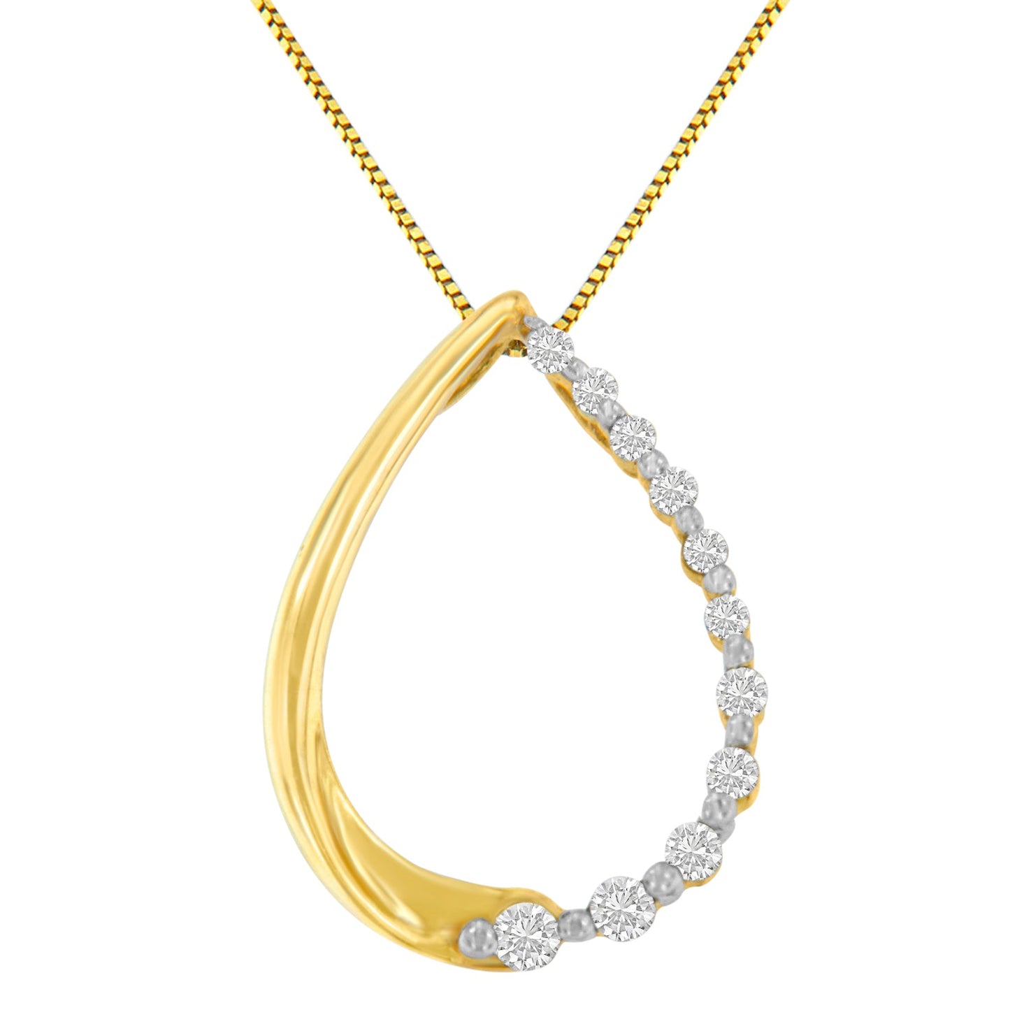 10K Yellow Gold 1/10 cttw Round Cut Diamond Tear Drop Pendant Necklace (H-I, I1-I2)