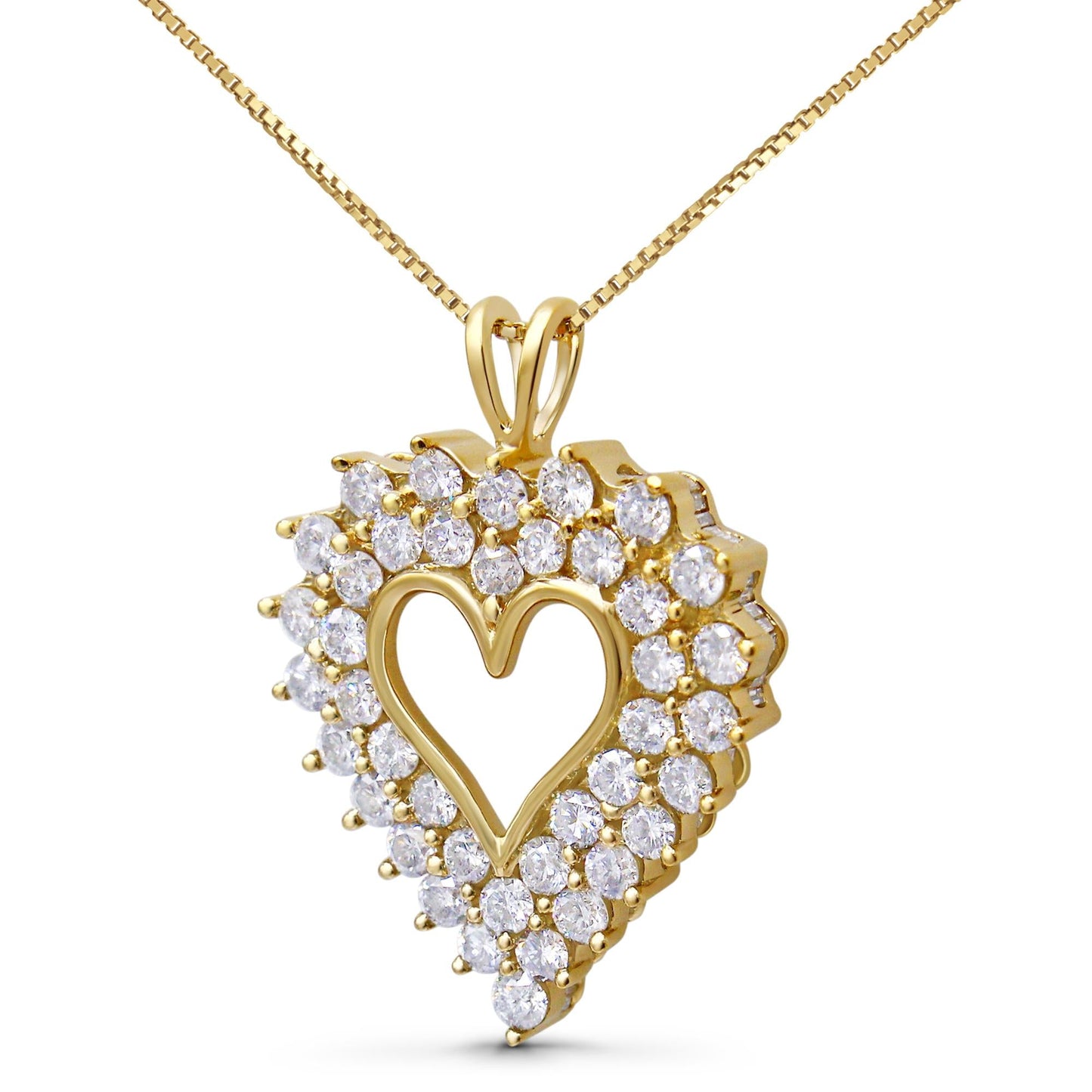 14K Yellow Gold Plated .925 Sterling Silver 4.0 Cttw Diamond Two Row Open Heart 18" Pendant Necklace (K-L Color, I1-I2 Clarity)