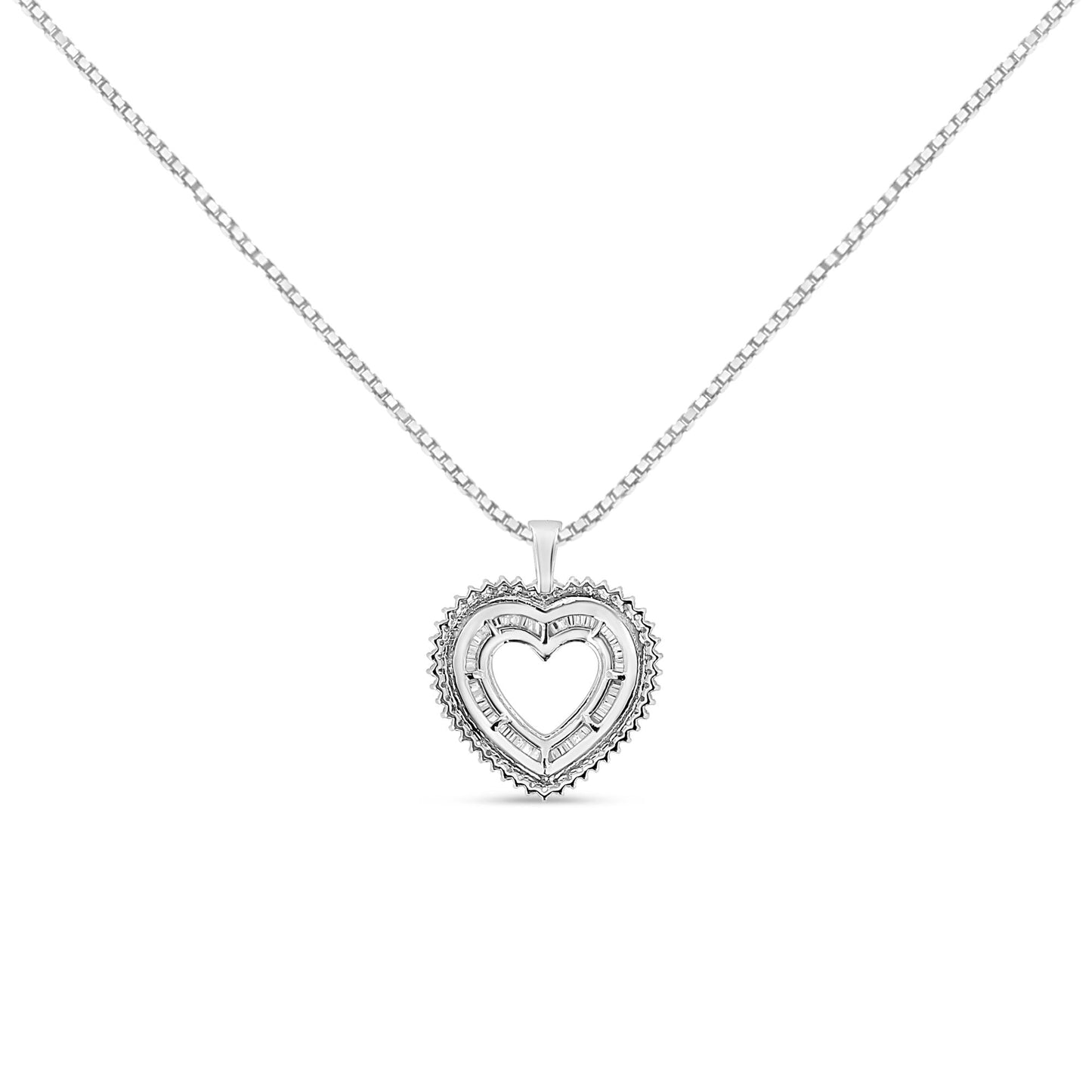 .925 Sterling Silver 1.0 Ctw Diamond Shadow Open Heart Halo 18" Pendant Necklace (I-J Color, I1-I2 Clarity)