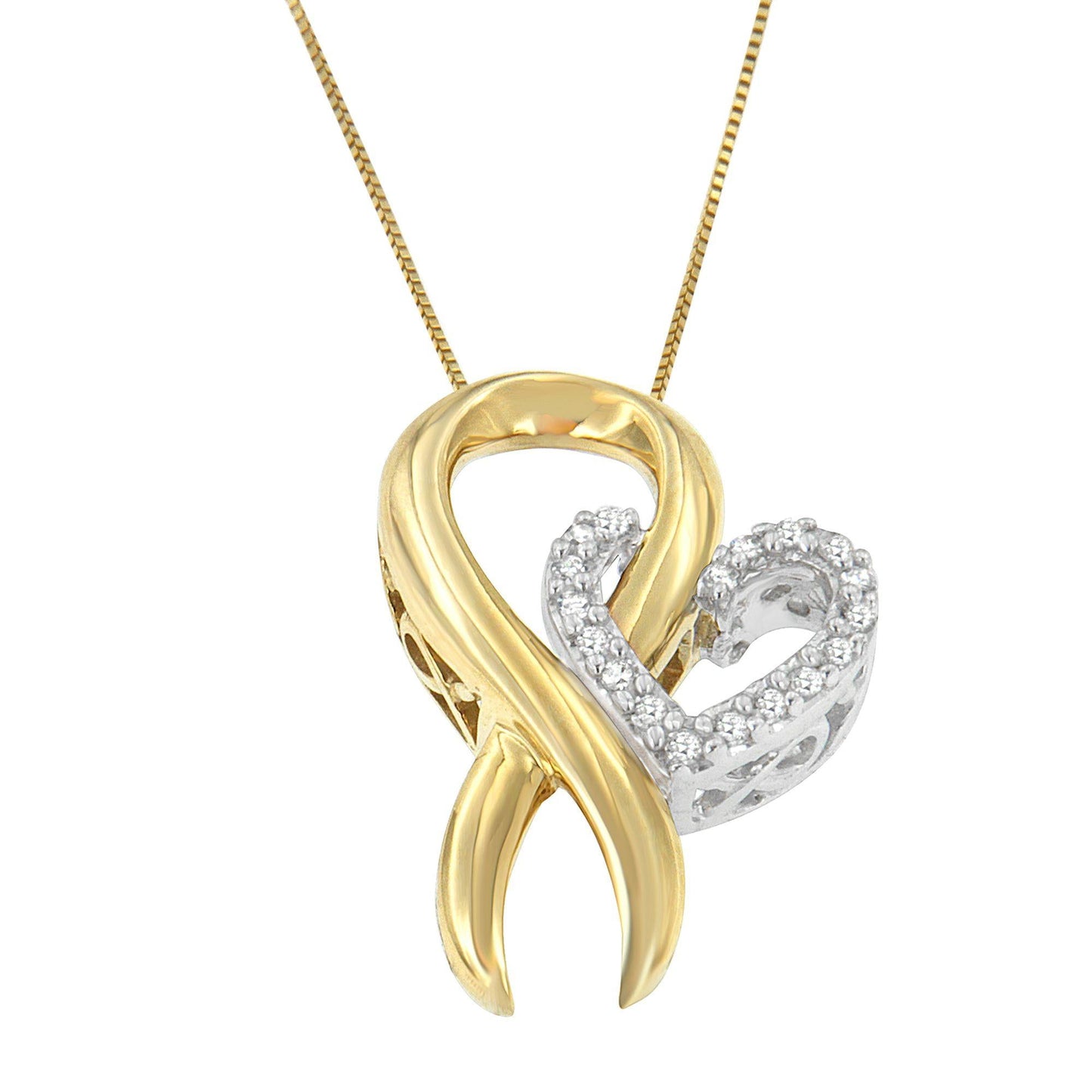 10K Yellow Gold and .925 Sterling Silver 1/10 cttw Diamond Heart Pendant Necklace (H-I, I1-I2)