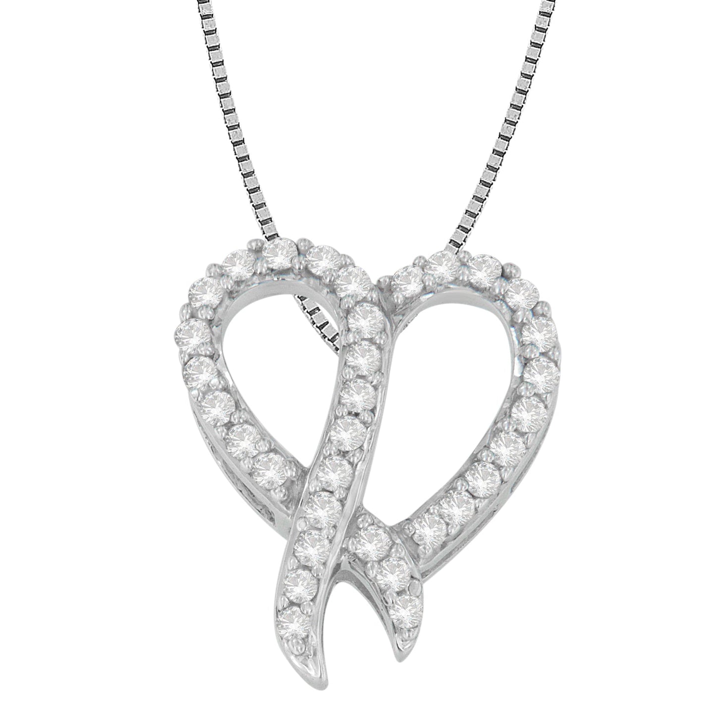 .925 Sterling Silver 1/6 Cttw Diamond Awareness Ribbon & Heart Pendant Necklace (I-J Color, I1-I2 Clarity)