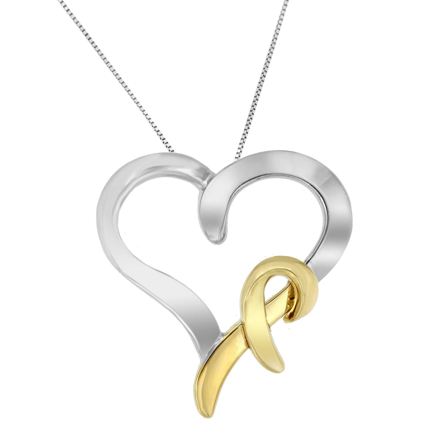 .925 Sterling Silver and 14K Yellow Gold Two-Tone Heart Shaped Pendant Necklace