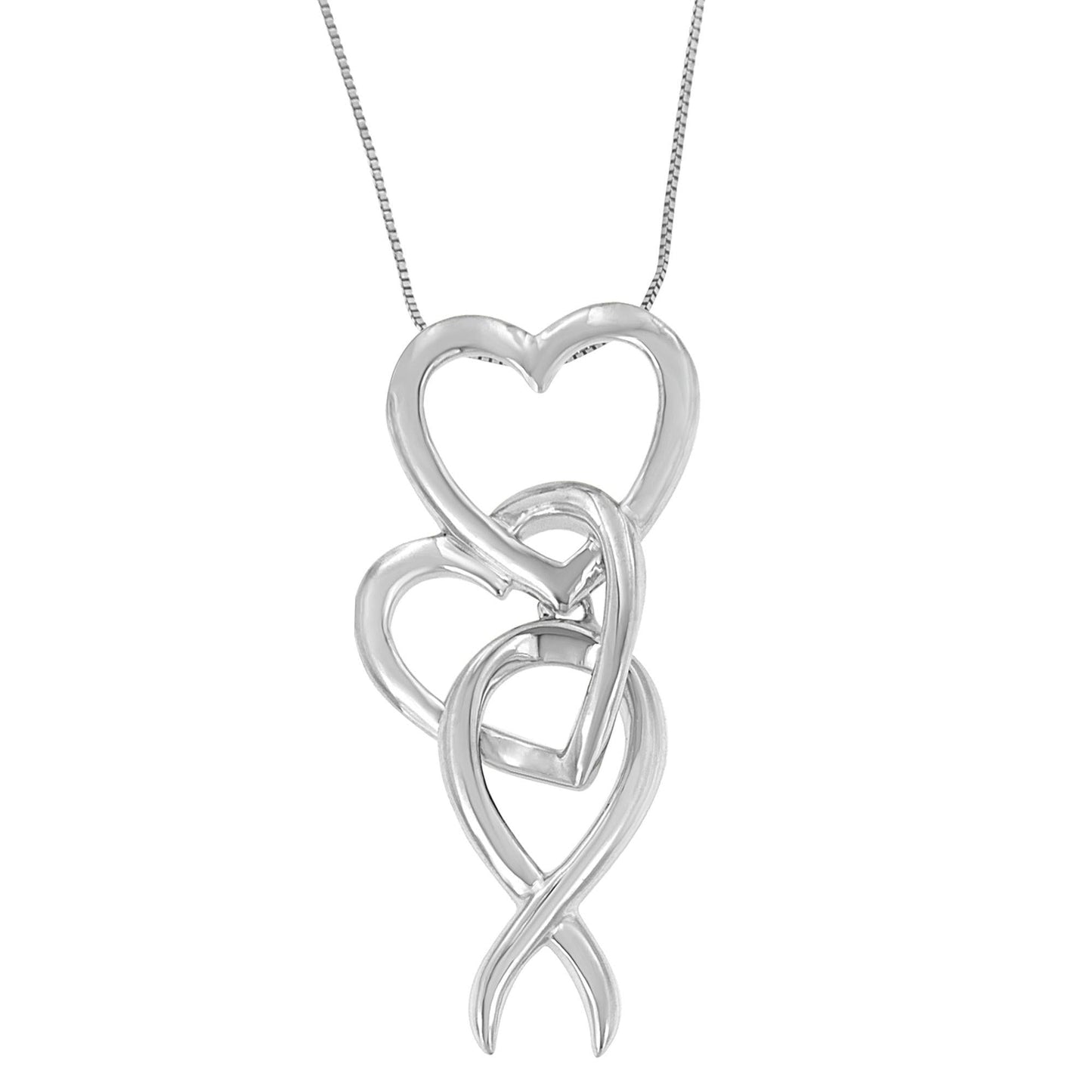 .925 Sterling Silver Double-Heart & Awareness Ribbon Linked Pendant Necklace