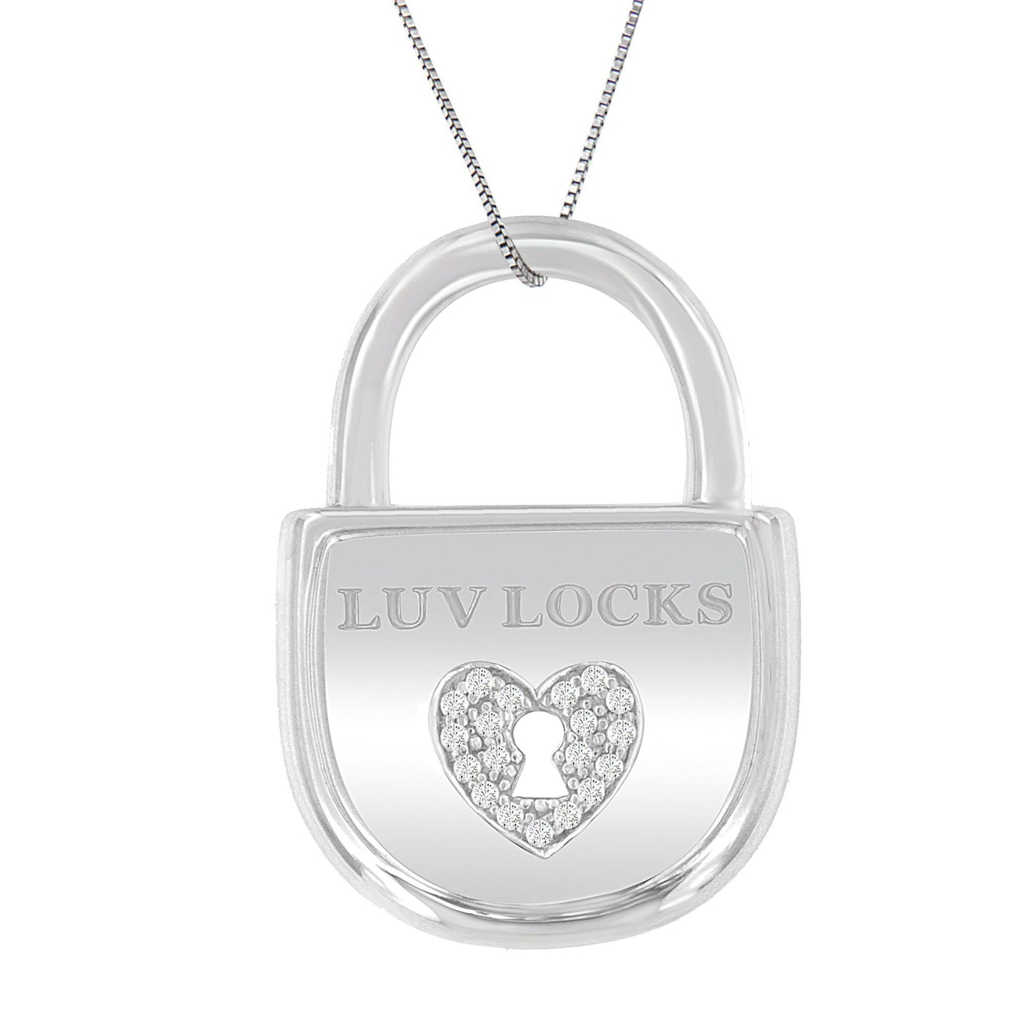 .925 Sterling Silver 1/8 cttw Diamond 'Luv Locks' Pendant Necklace (H-I, I1-I2)