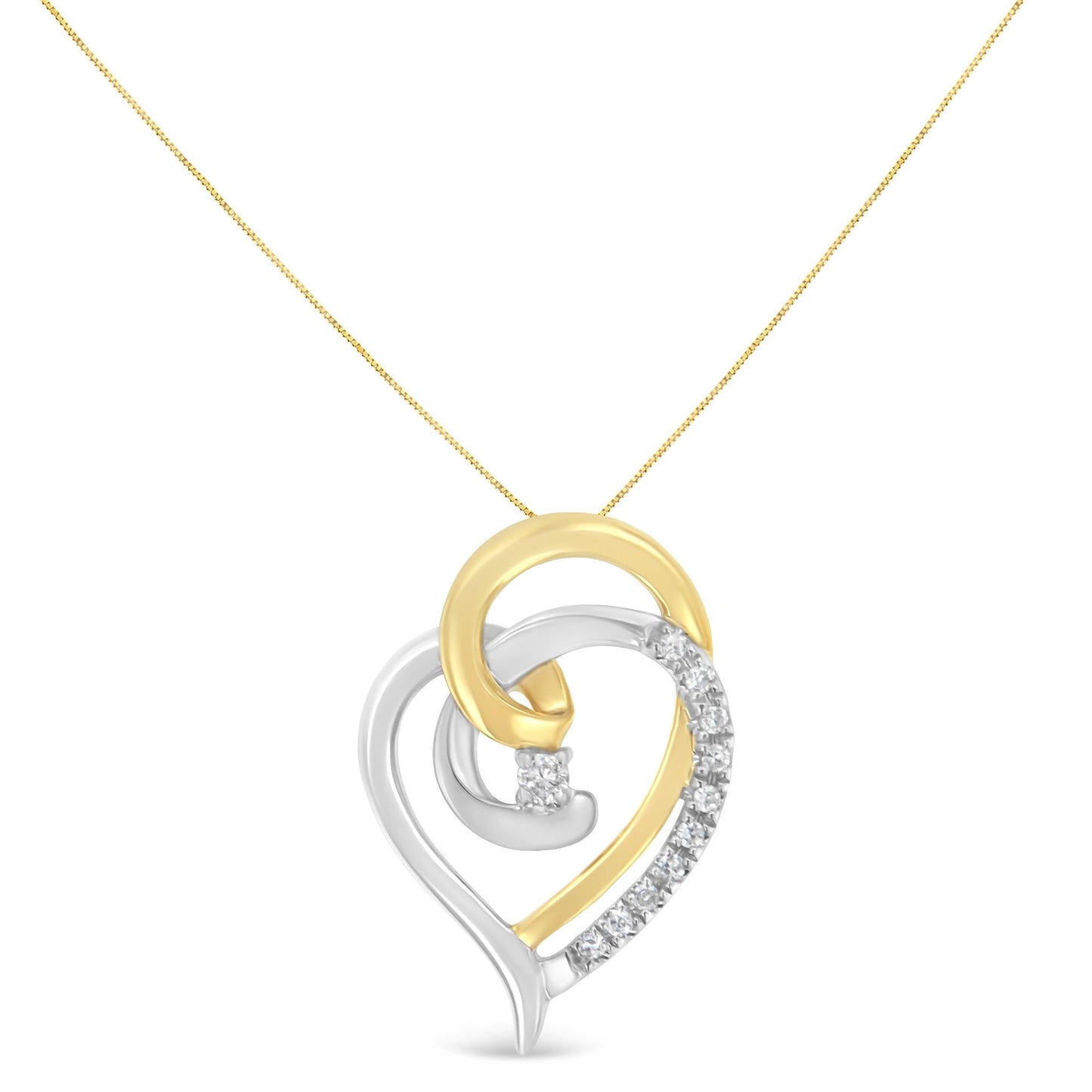 10K Yellow and White Gold Diamond Accent Open Double Heart Spiral Curl 18" Pendant Necklace (J-K Color, I2-I3 Clarity)