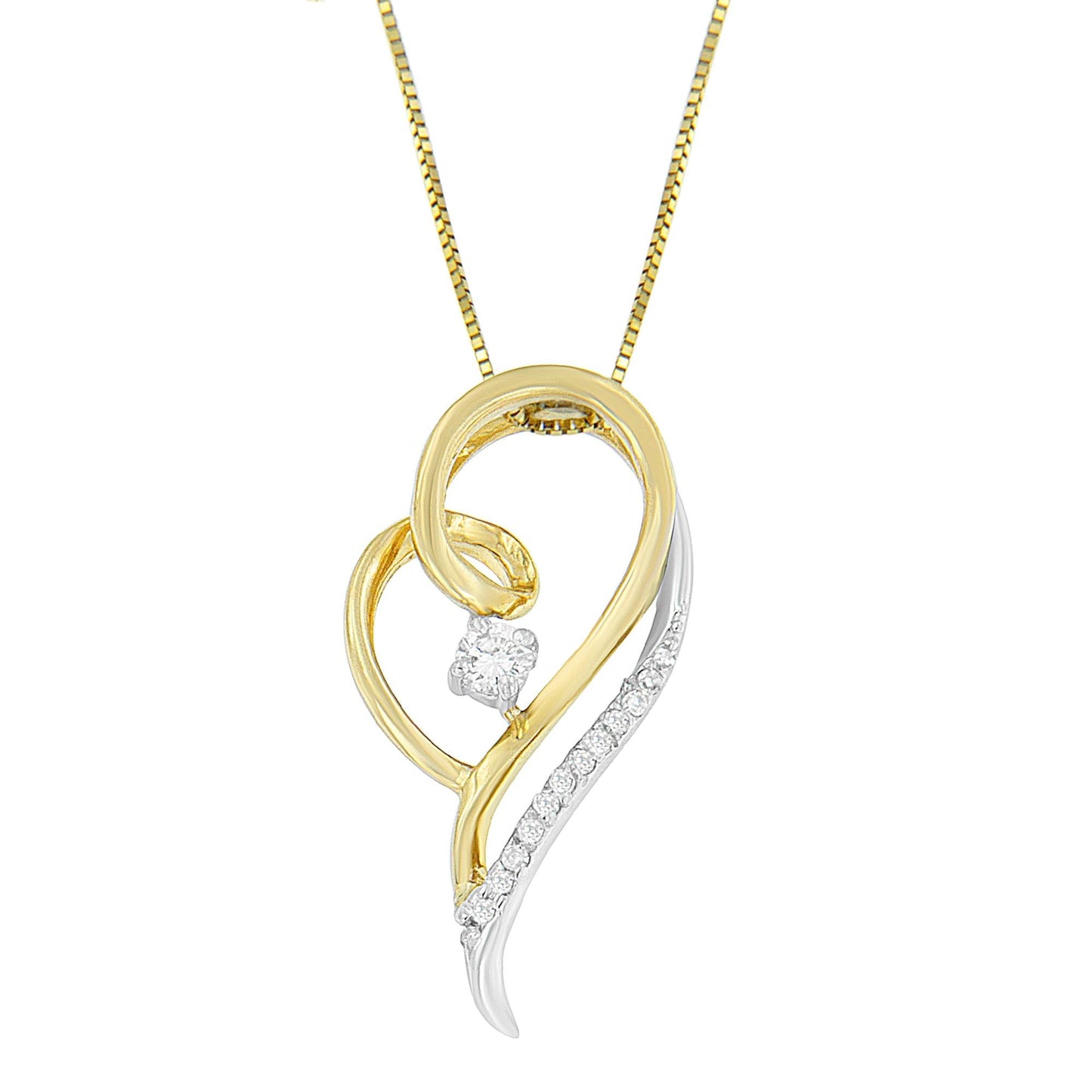 Espira 10K Two-Tone Gold 1/6 cttw Layers of Love Diamond Pendant Necklace (J-K, I1-I2)