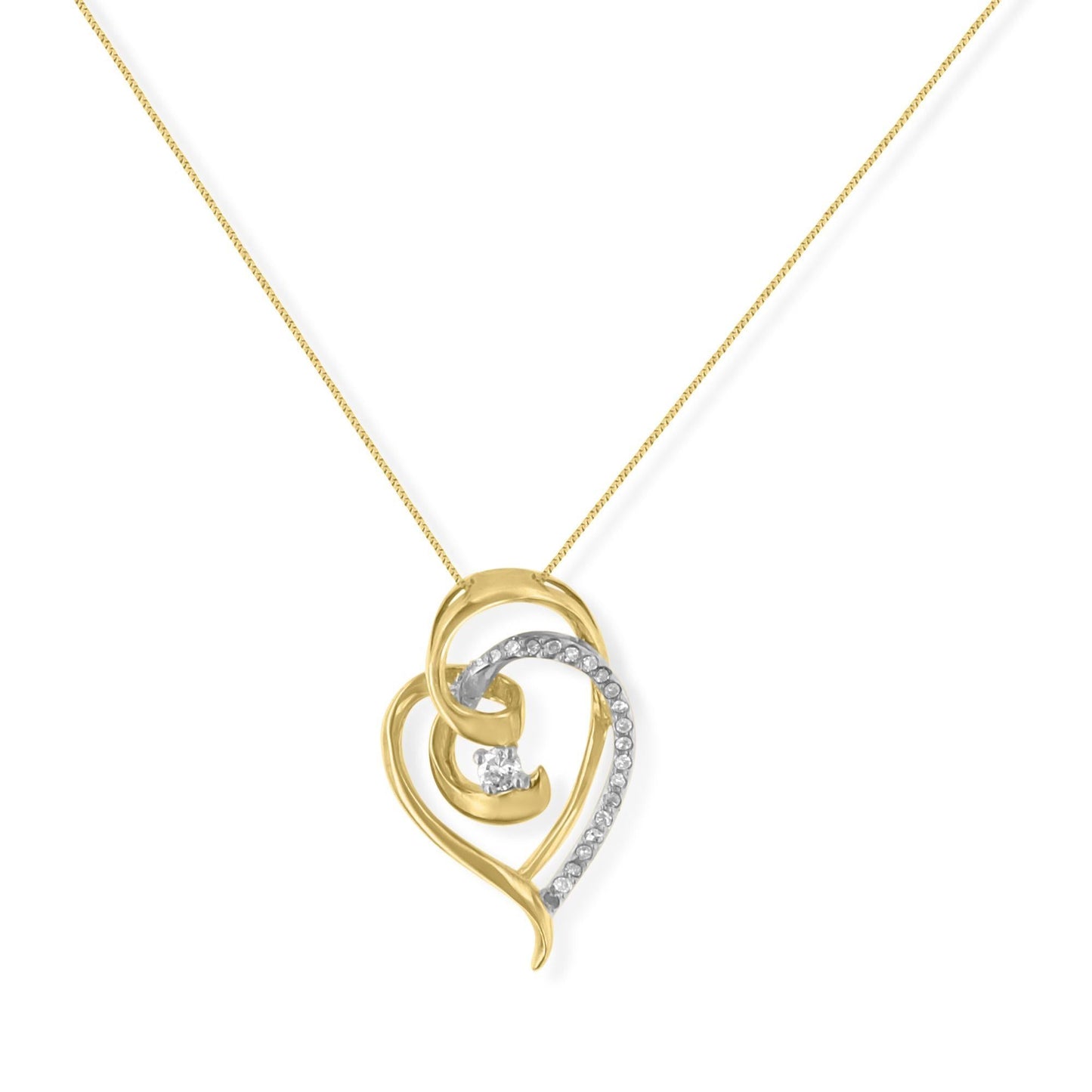 Espira 10k Gold Diamond Woven Heart Pendant Necklace (0.2 cttw, I-J Color, I1-I2 Clarity)