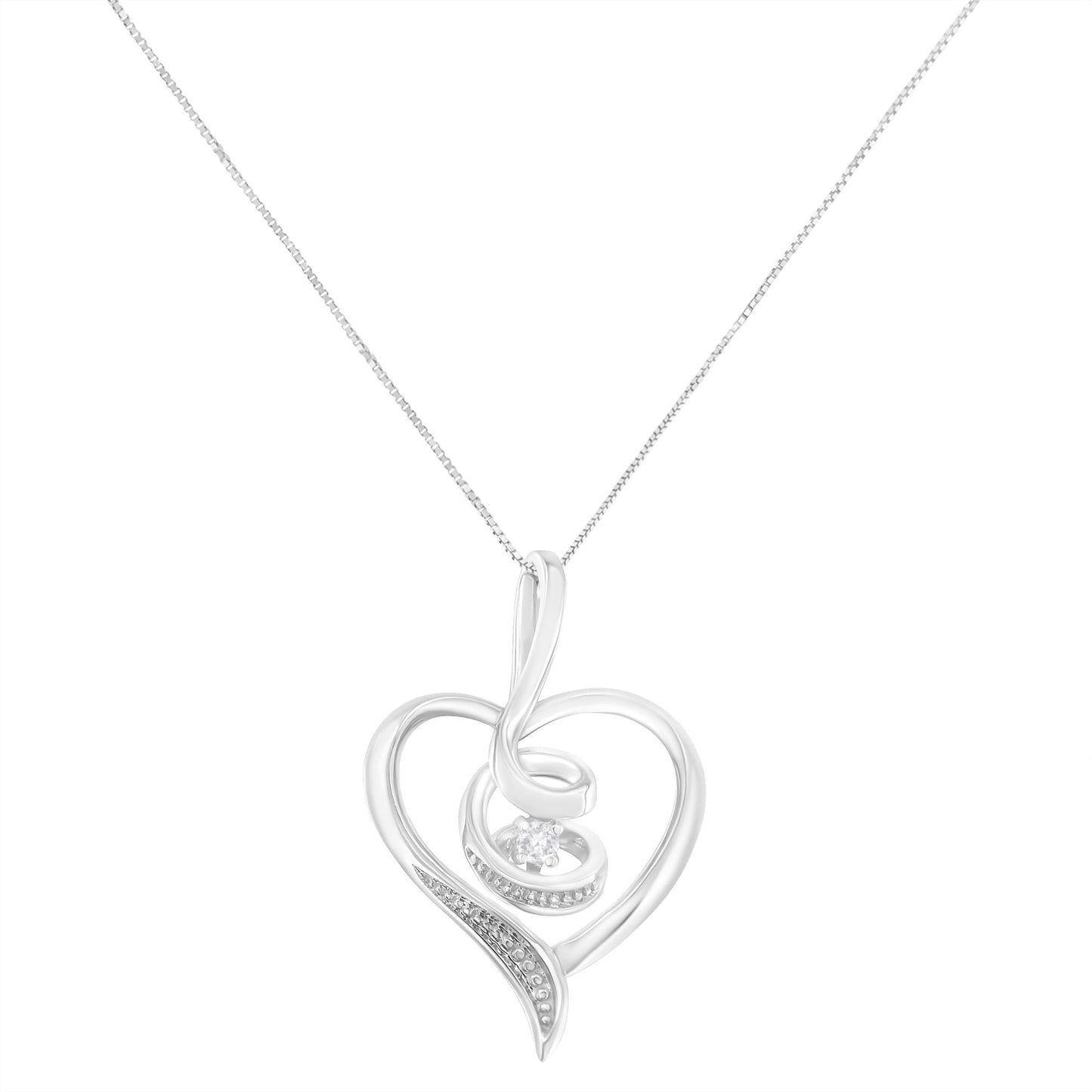 Espira 10K White Gold .03 Cttw Diamond-Accented Round-Cut Diamond Swirl Open Heart 18" Pendant Necklace (I-J Color, I2-I3 Clarity)