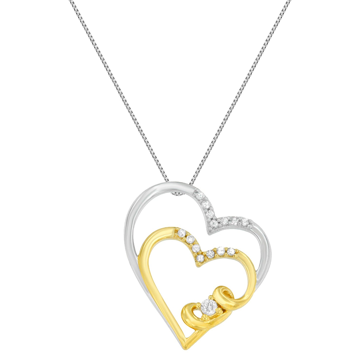 10K Two Tone Gold 1/10 cttw Round Cut Diamond Love's Embrace Pendant Necklace. (I-J, I2-I3)