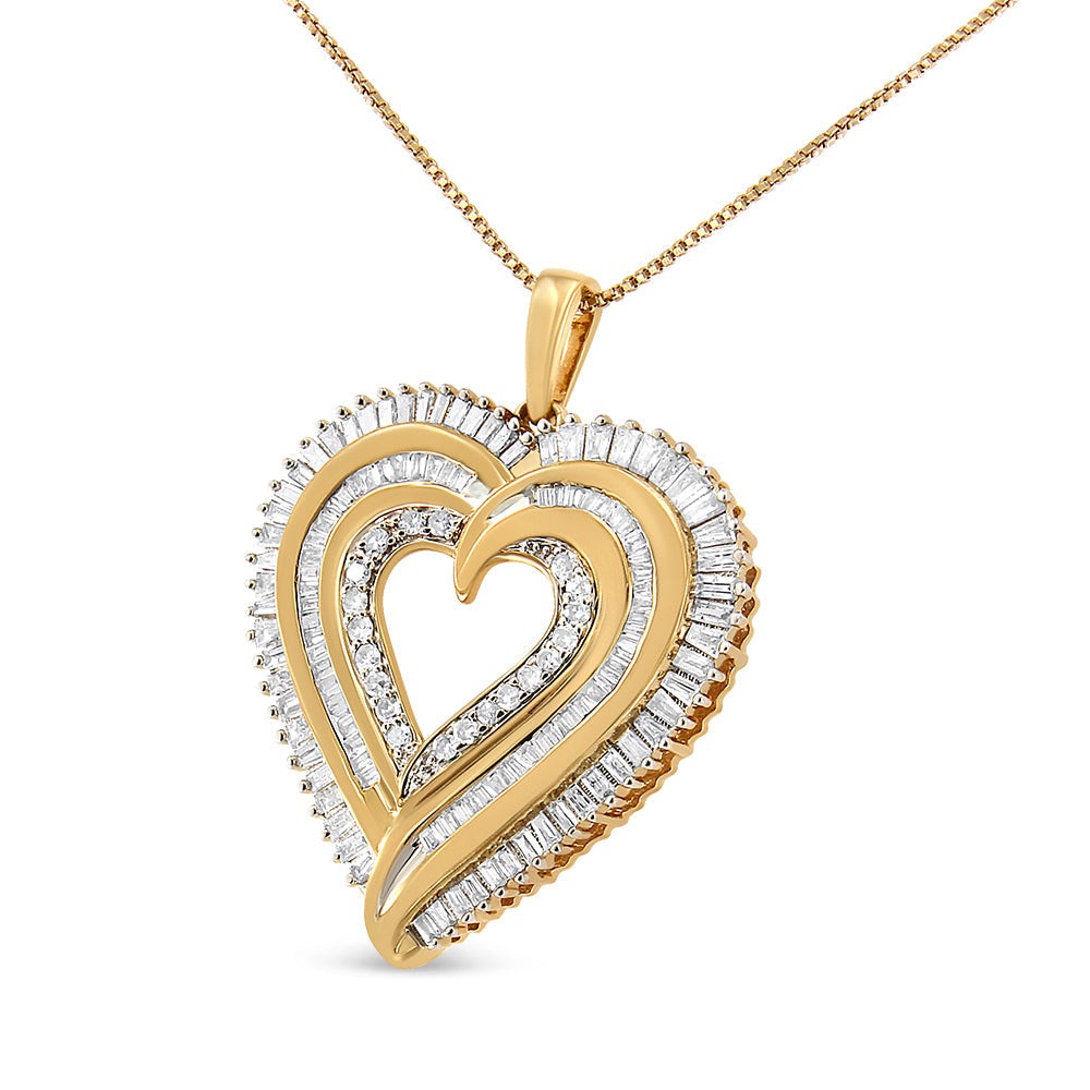 .925 Sterling Silver 1 1/2 Cttw Baguette Diamond Composite Heart 18" Inch Pendant Necklace (I-J Color, I1-I2 Clarity)