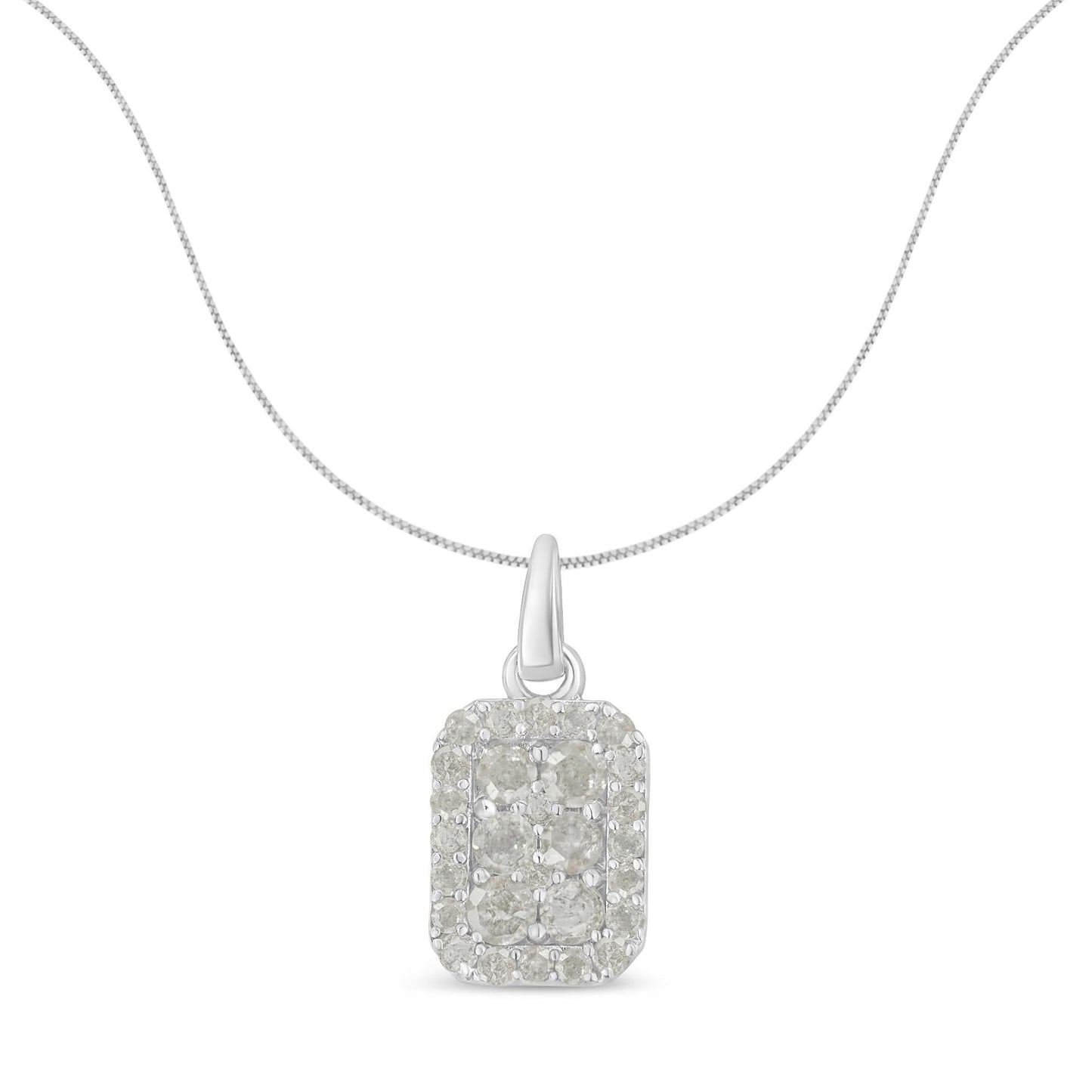 .925 Sterling Silver 1 cttw Diamond Block Pendant Necklace (I-J, I3-Promo)