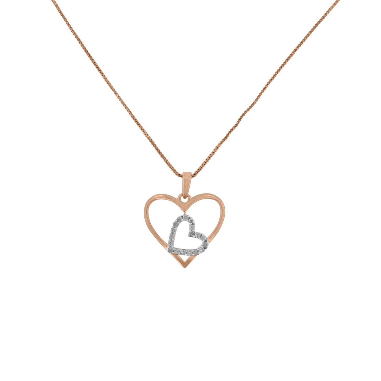 Two Tone .925 Sterling Silver 1/4 cttw Diamond Double Heart Pendant Necklace (I-J, I3)