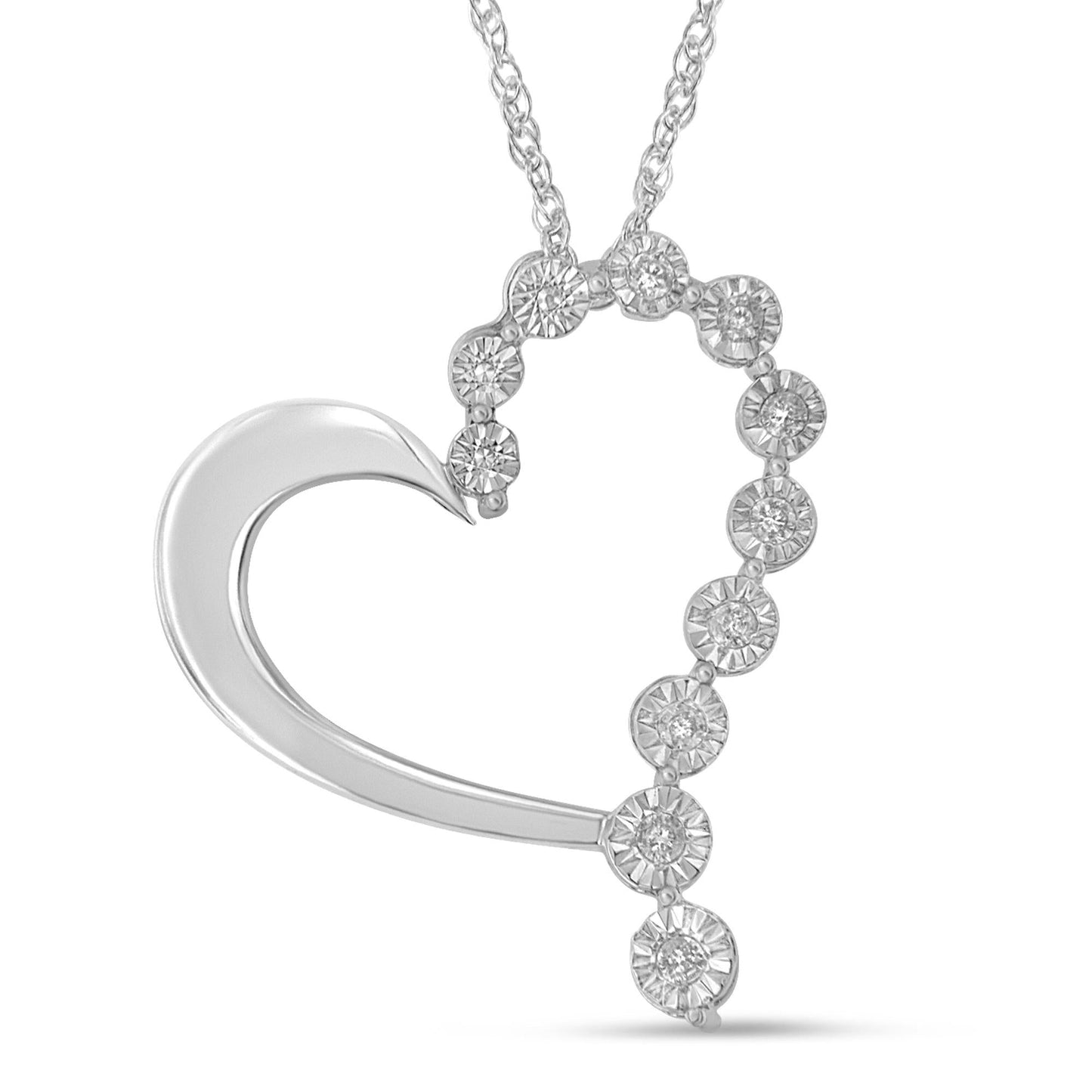 .925 Sterling Silver 1/10 Cttw Diamond Miracle-Set Open Heart 18" Pendant Necklace (H-I Color, I2-I3 Clarity)