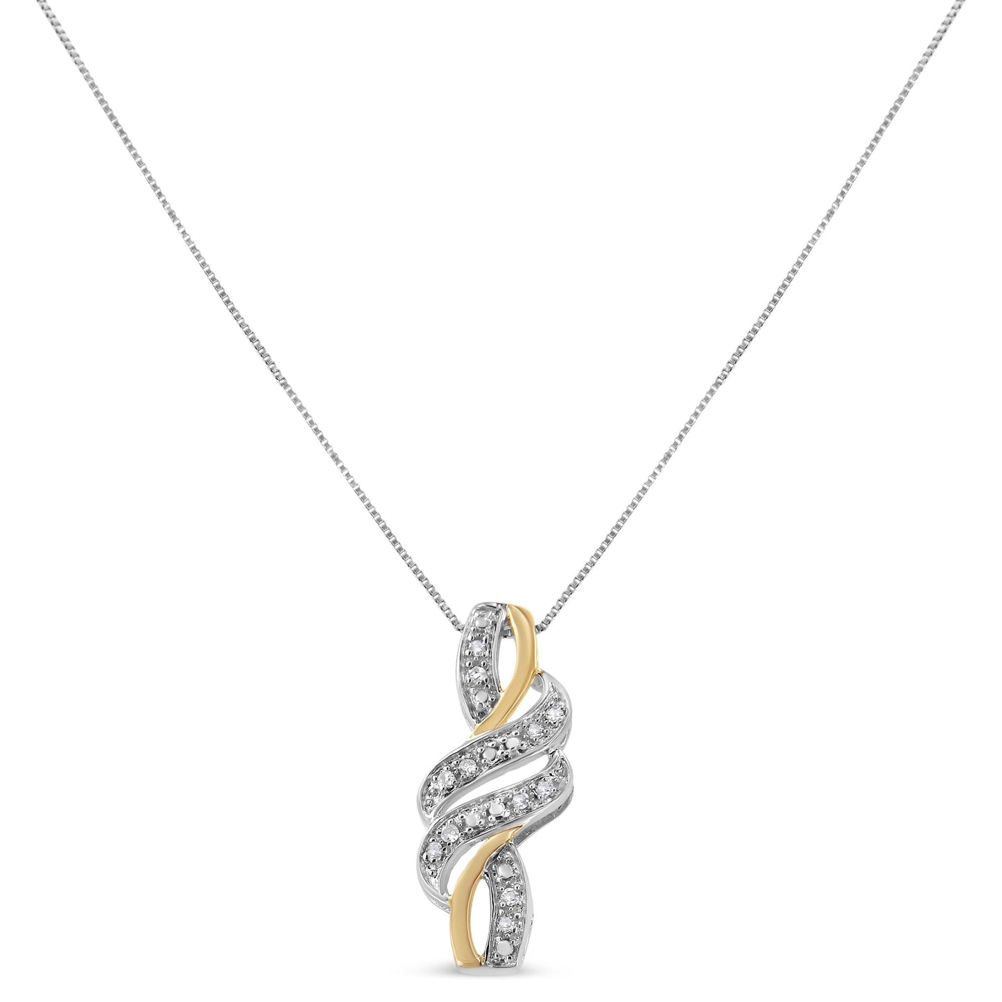 10K Yellow Gold Plated .925 Sterling Silver 1/20 cttw Round Cut Diamond Swirl Pendant Necklace (H-I Color, I2-I3 Clarity)