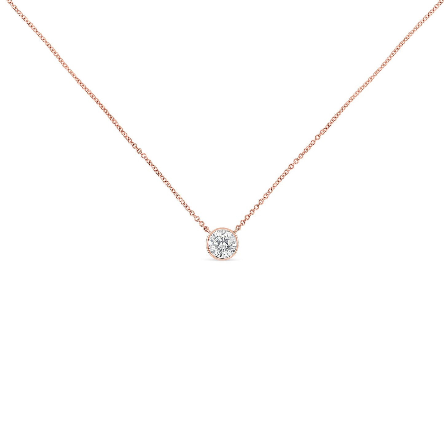 10K Rose Gold 1/5 Carat Round Brilliant-Cut Diamond Modern Bezel-Set Solitaire 16"-18" Pendant Necklace (H-I Color, SI2-I1 Clarity)