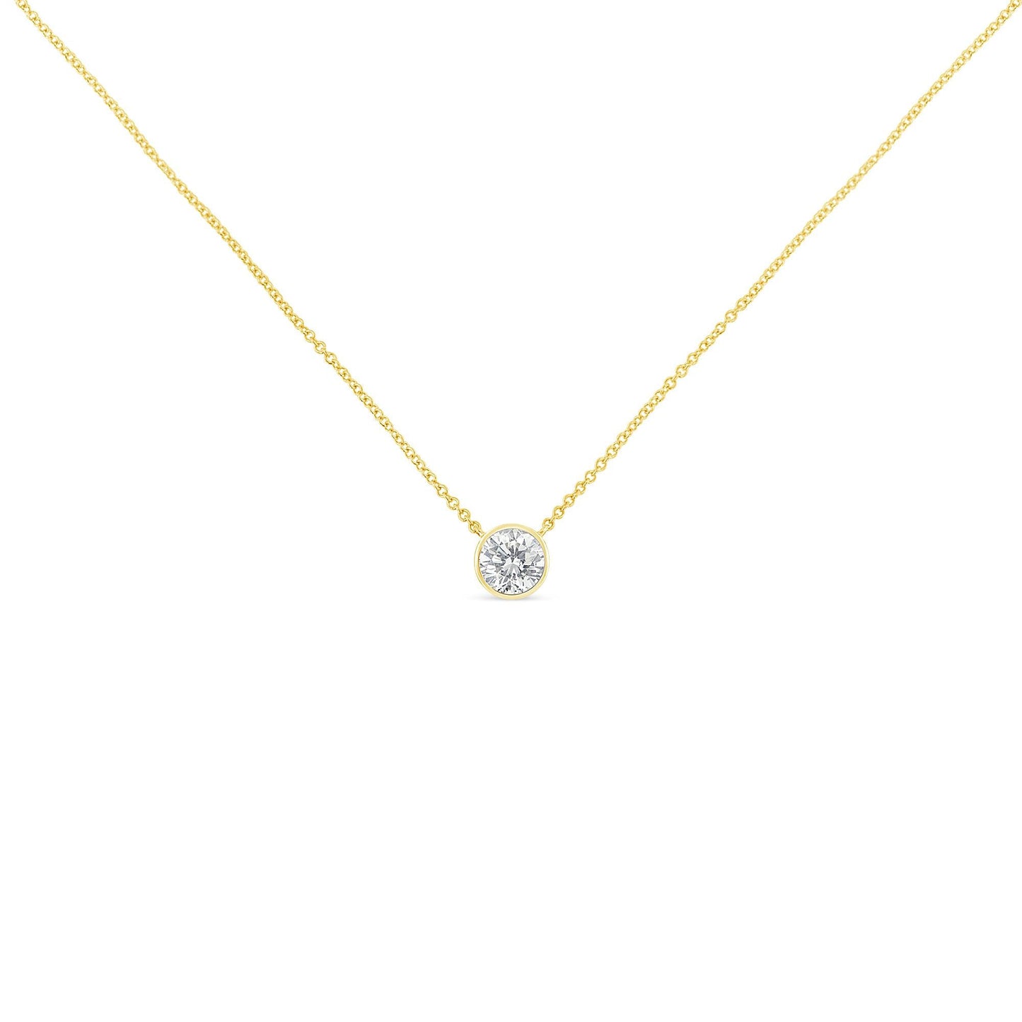 10K Yellow Gold 1/5 Carat Round Brilliant-Cut Diamond Modern Bezel-Set Solitaire 16"-18" Pendant Necklace (H-I Color, SI2-I1 Clarity)