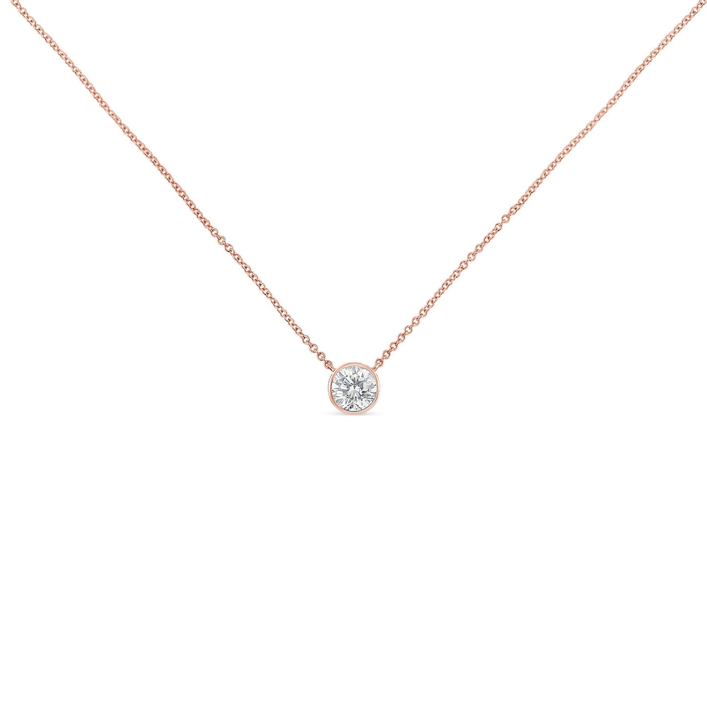 10K Rose Gold 3/10 Carat Round Brilliant-Cut Diamond Modern Bezel-Set Solitaire 16"-18" Pendant Necklace (H-I Color, SI2-I1 Clarity)