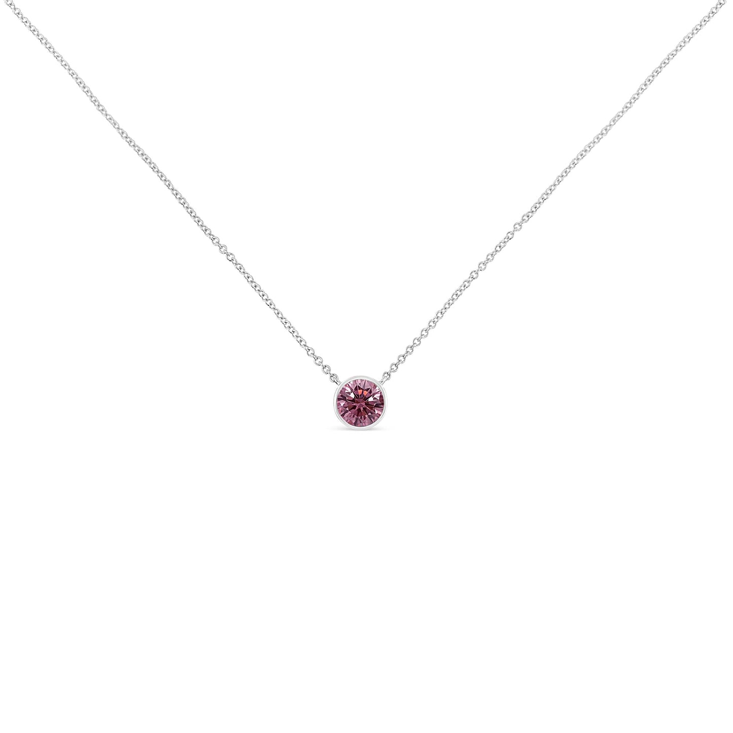 14K White Gold 1/3 Cttw Bezel Set Treated Pink Diamond Solitaire 18" Pendant Necklace (Pink Color, VS1-VS2 Clarity)