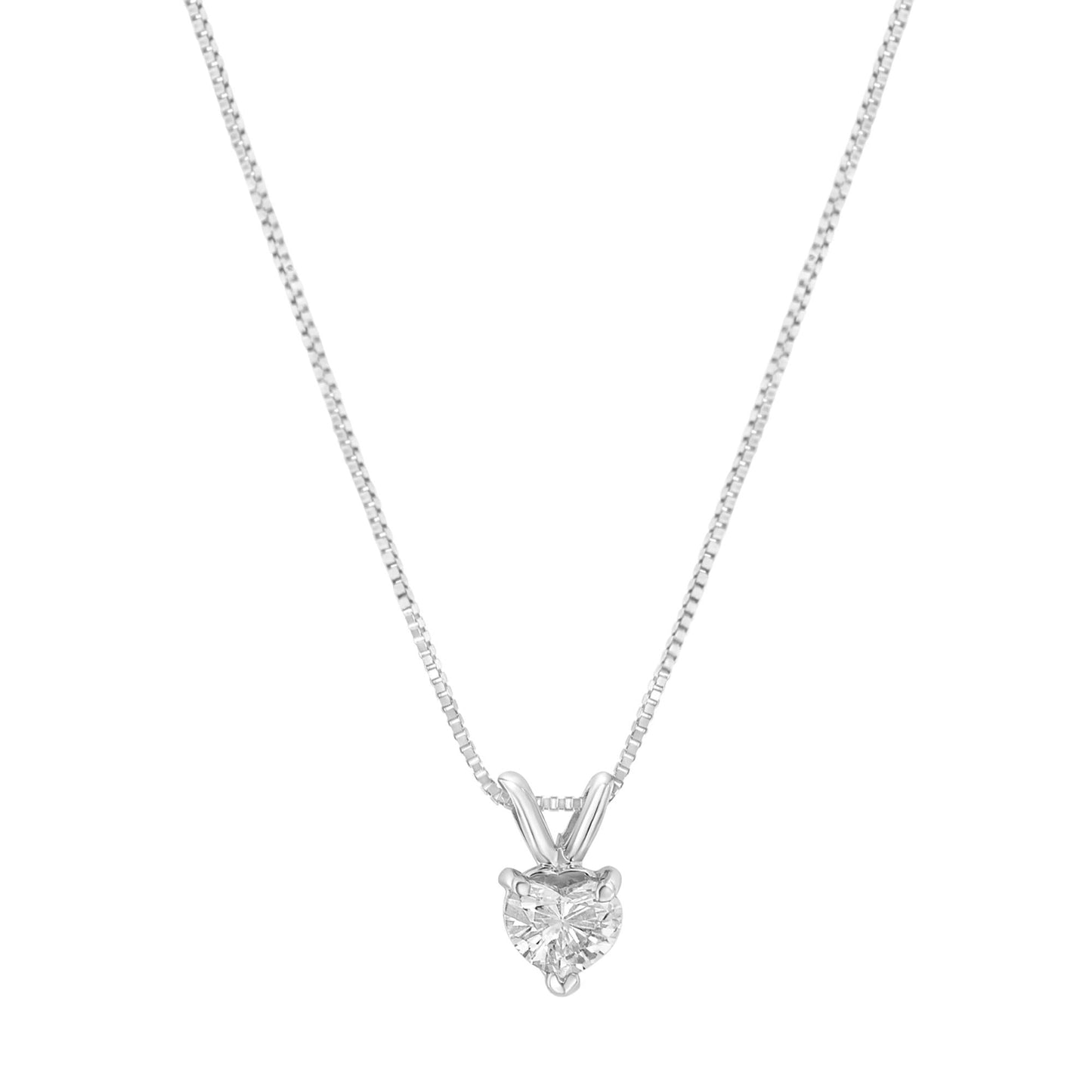 14K White Gold 3-Prong Set Heart Shaped Solitaire Diamond 18" Pendant Necklace (H-I Color, VS2-SI1 Clarity) - Choice of Carat Weight (3300)