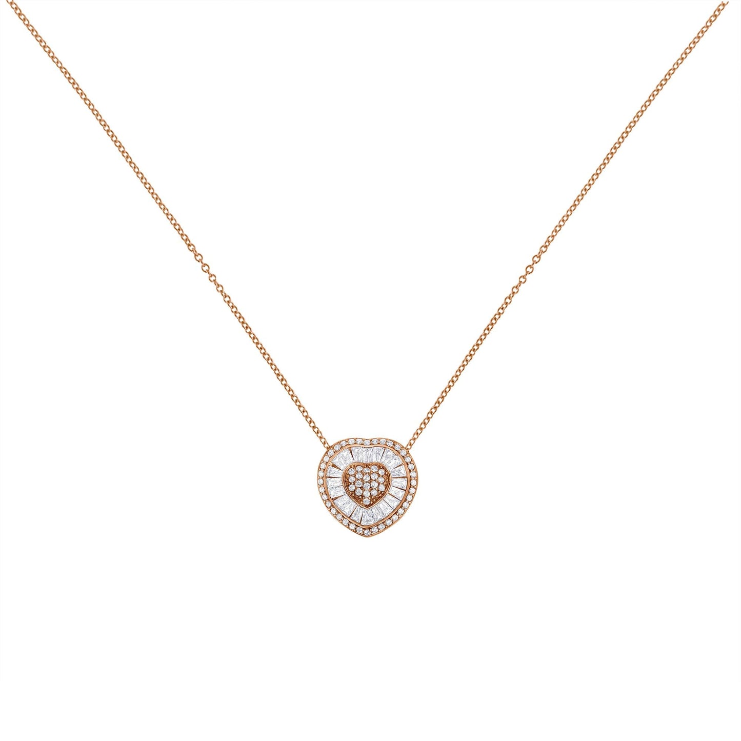 10K Rose Gold 1/2 cttw, Diamond Heart Pendant Necklace (H-I Color, I1-I2 Clarity)