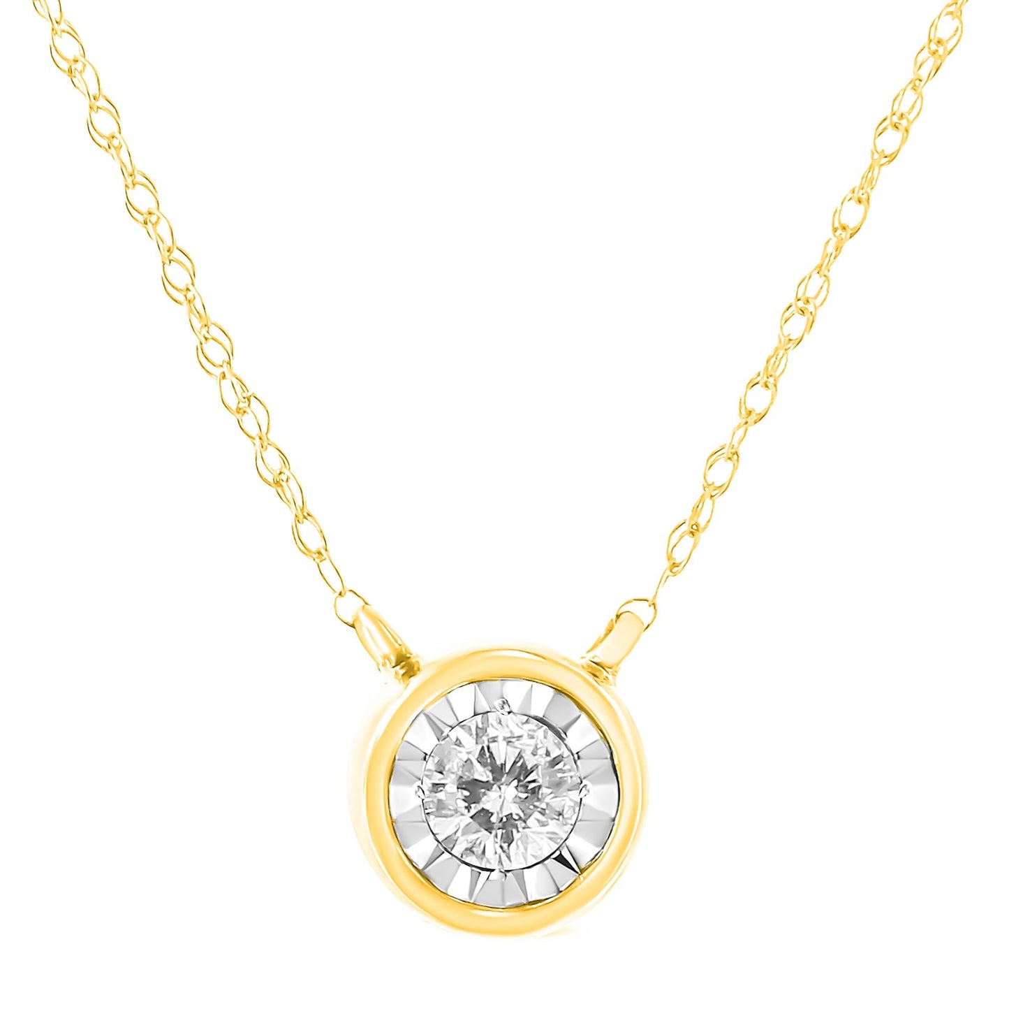 10K Gold Round Brilliant-Cut Diamond Modern Bezel-Set Solitaire Pendant Necklace (J-K Color, I2-I3 Clarity) - 16" with 2" Extender