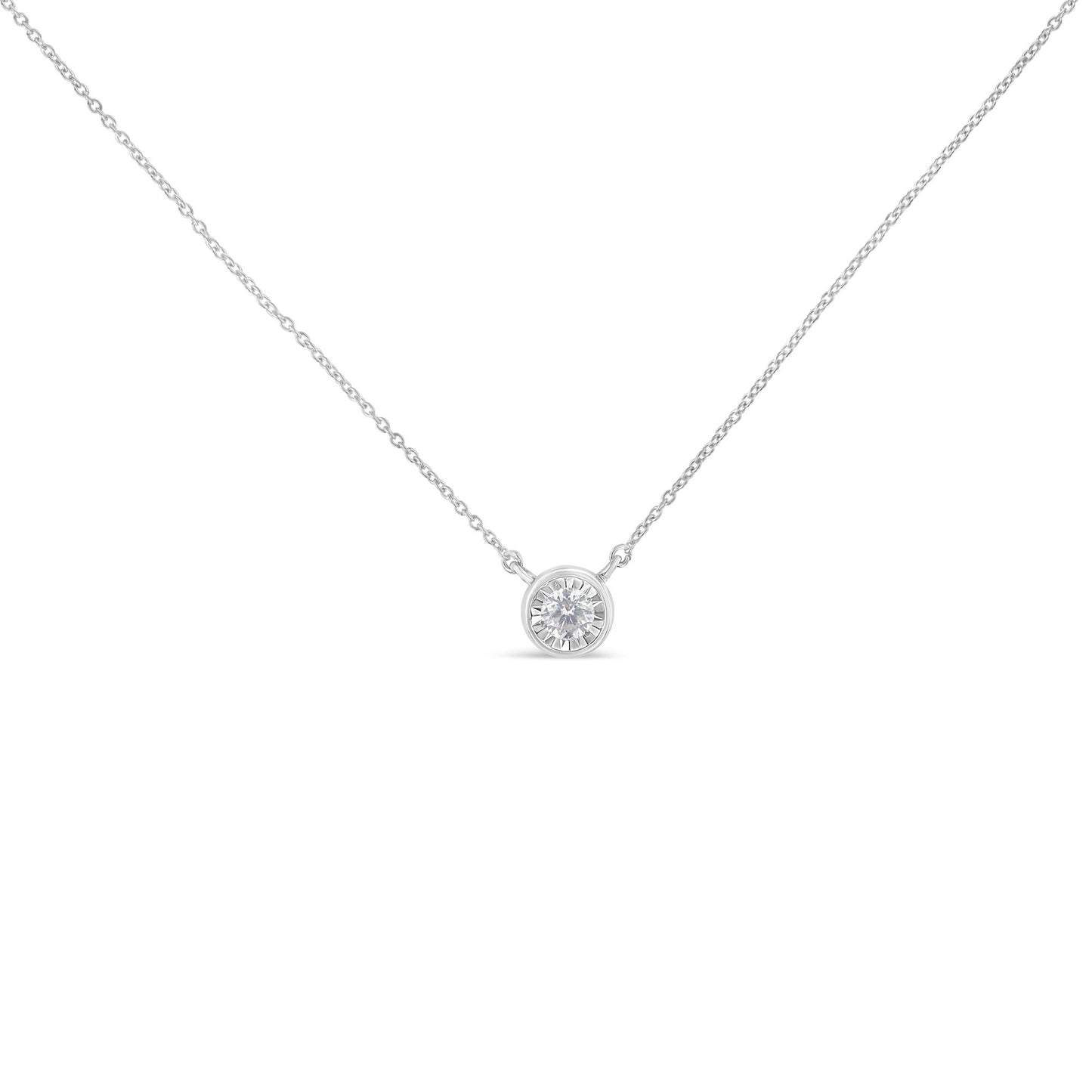 10K White Gold 1/4 Carat Round Diamond Miracle Plate Bezel Set Modern Suspended Round 18” Pendant Necklace (I-J Color, I2-I3 Clarity)