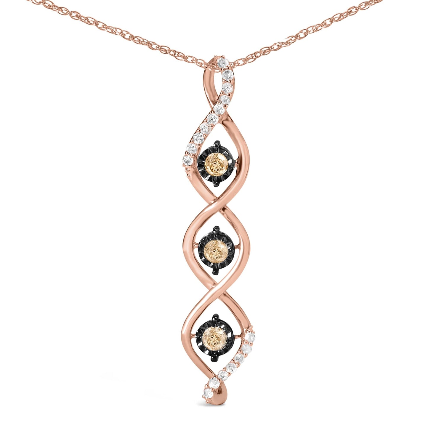 10K Two Toned Gold Plated .925 Sterling Silver 1/2 Cttw Round Diamond Twisted 18" Pendant Necklace (Champagne Color, I2-I3 Clarity)