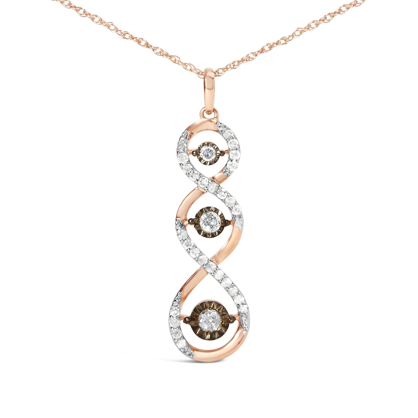 10K Two Toned Gold Plated .925 Sterling Silver 1/2 Cttw Round Diamond Twisted 18" Pendant Necklace (Champagne Color, I2-I3 Clarity)