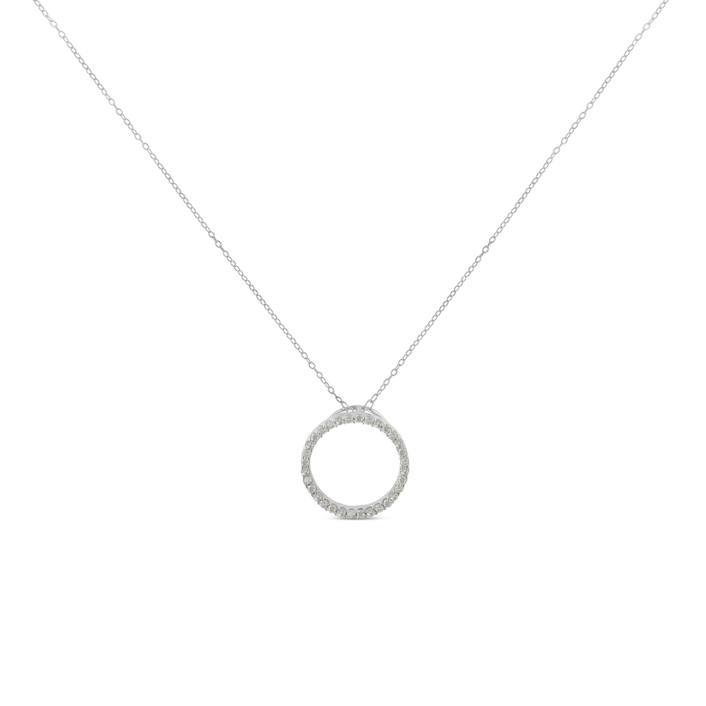 .925 Sterling Silver 1/3 Cttw Round-cut Diamond Open Circle Halo 18" Pendant Necklace (I-J Color, I2-I3 Clarity)