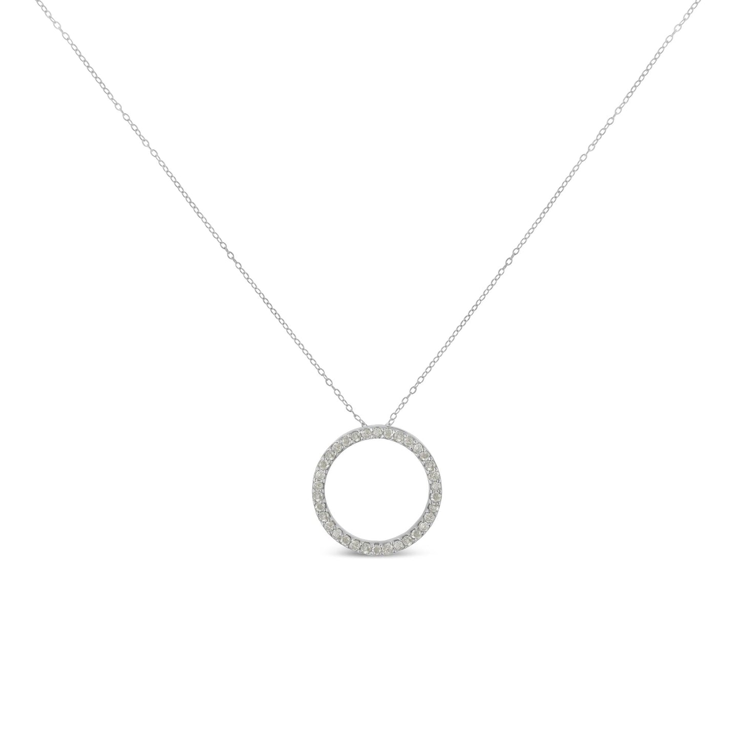 .925 Sterling Silver 3/4 Cttw Round-Cut Diamond Open Circle Halo 18" Pendant Necklace (I-J Color, I3 Clarity)