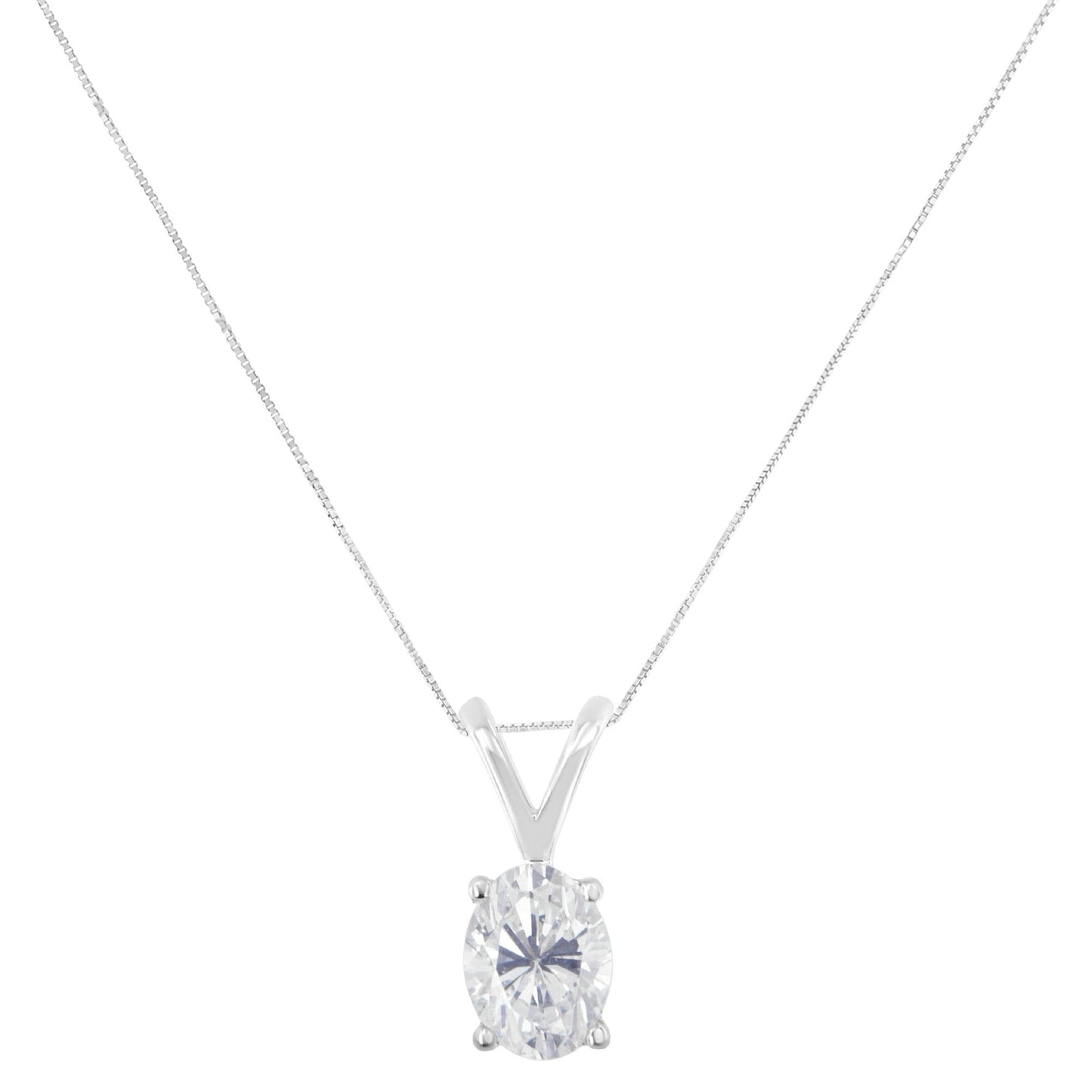 IGI Certified 10K White Gold 3/8 cttw Prong Set Diamond Oval Pendant Necklace (I-J Color, I1 Clarity) - Size 18"