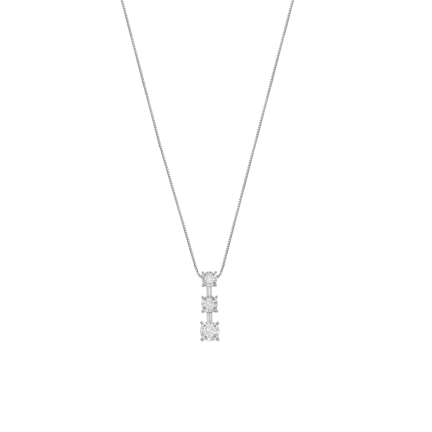 10K White Gold 1/4 cttw Diamond 3 Stone Drop Pendant Necklace (J-K, I1-I2)