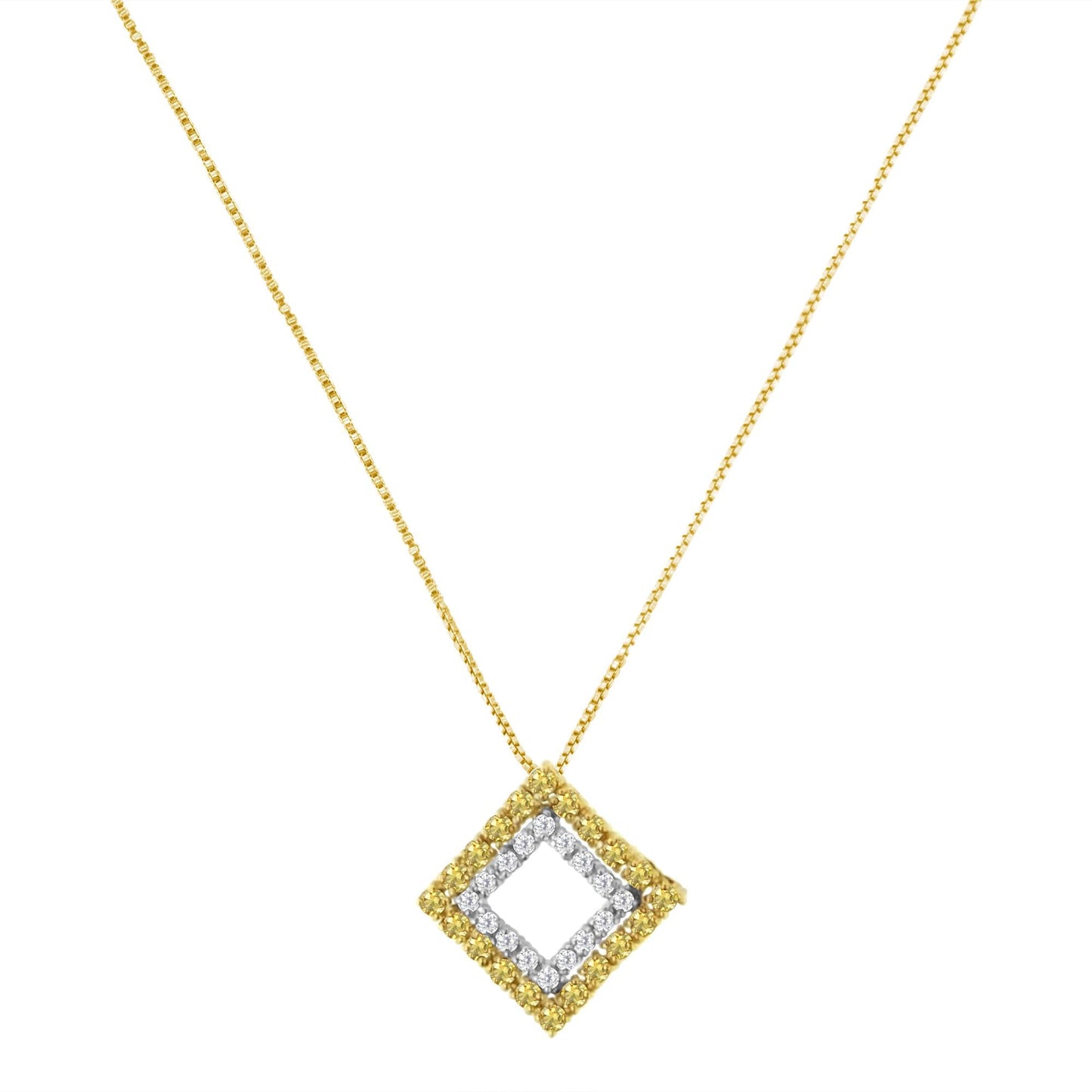 2 Micron 14K Yellow Gold Plated Sterling Silver Color Treated Diamond Square Pendant Necklace (1/2 cttw, Yellow Color, I2-I3 Clarity)