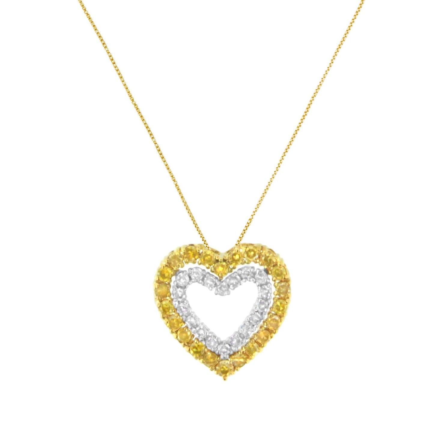 2 Micron 14K Yellow Gold Plated Sterling Silver Color Treated Diamond Heart Pendant Necklace (1/2 cttw, Yellow Color, I2-I3 Clarity)