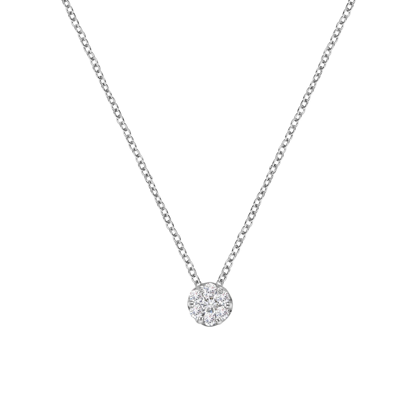 14K White Gold 1/4 Cttw Shared Prong Set Round-Ct Diamond 7 Stone Floral Cluster 18" Pendant Necklace (H-I Color, SI2-I1 Clarity)