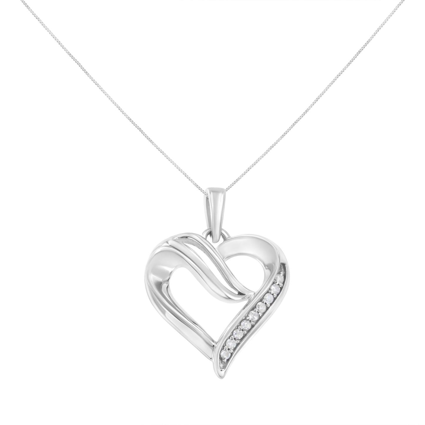 .925 Sterling Silver 1/10 Cttw Diamond Open Heart 18" Pendant Necklace (I-J Color, I2-I3 Clarity)