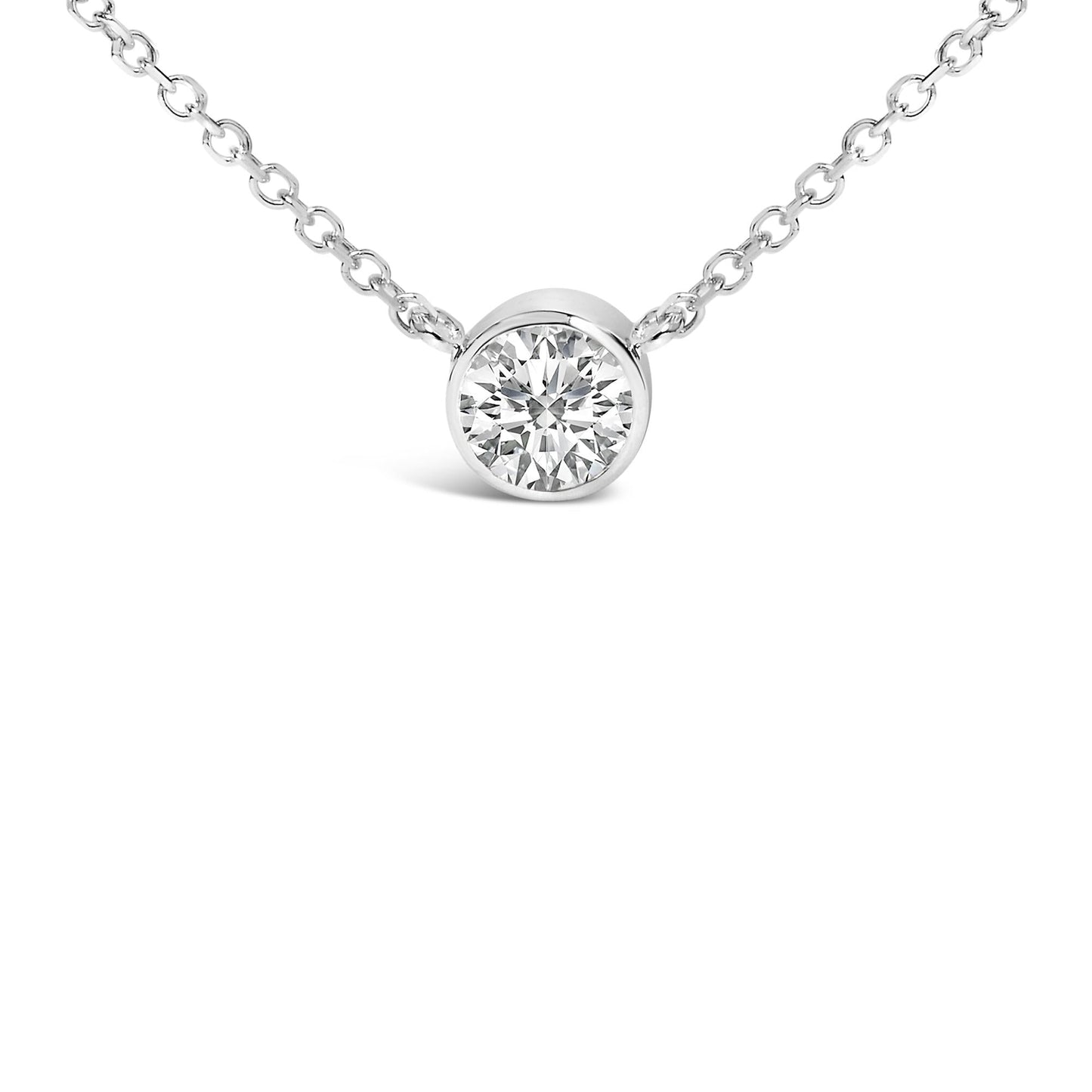 14K White Gold 1.00 Cttw Bezel Set Round Lab-Grown Diamond Solitaire 18" Pendant Necklace (F-G Color, VS1-VS2 Clarity)