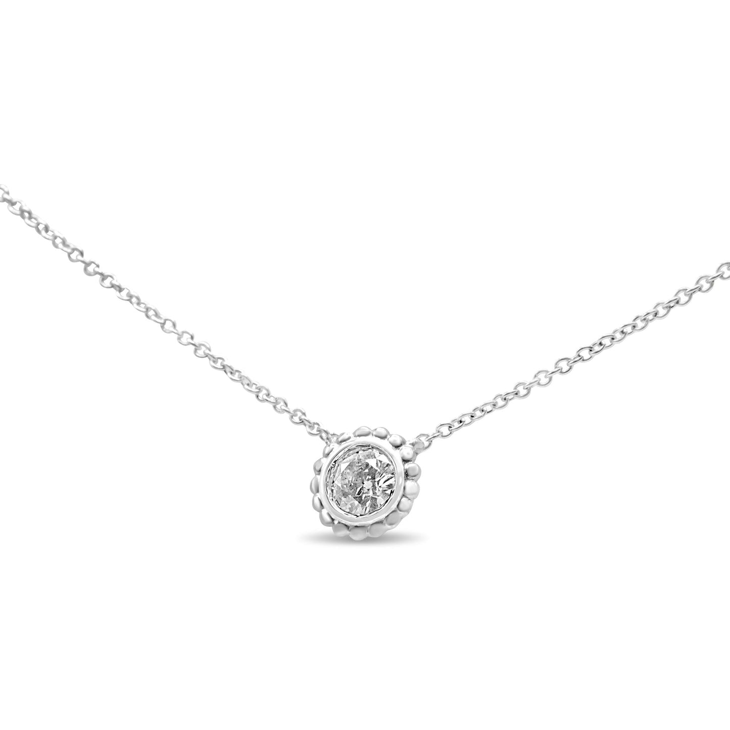 10K White Gold 1/4 Cttw Bezel-Set Round Diamond Solitaire Floral Pendant 18" Necklace (I-J Color, SI2-I1 Clarity)