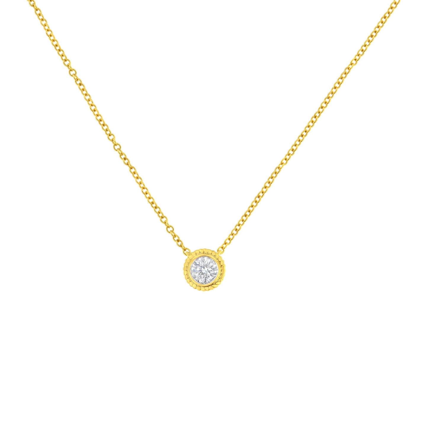 10K Yellow Gold 1/4 cttw Bezel-Set Round-Cut Diamond Solitaire Milgrain 18" Pendant Necklace (J-K Color, I1-I2 Clarity)