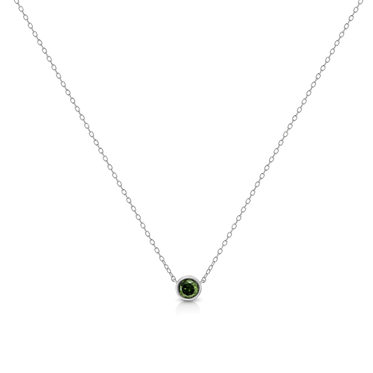 .925 Sterling Silver 1/5 Cttw Treated Green Diamond Solitaire Bezel 18" Pendant Necklace (Green Color, I1-I2 Clarity)